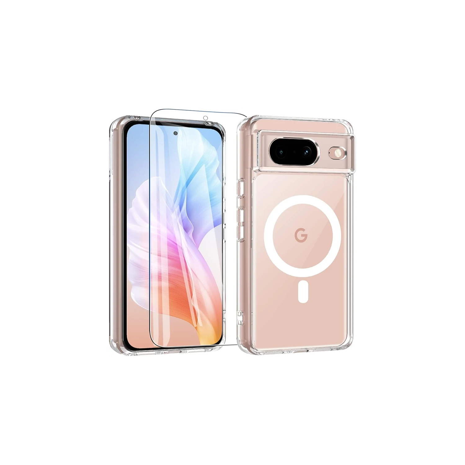 Magnetic Google Pixel 8 Case with Screen Protector [Magsafe Compatible] - Clear Slim Military Drop Protection Cover