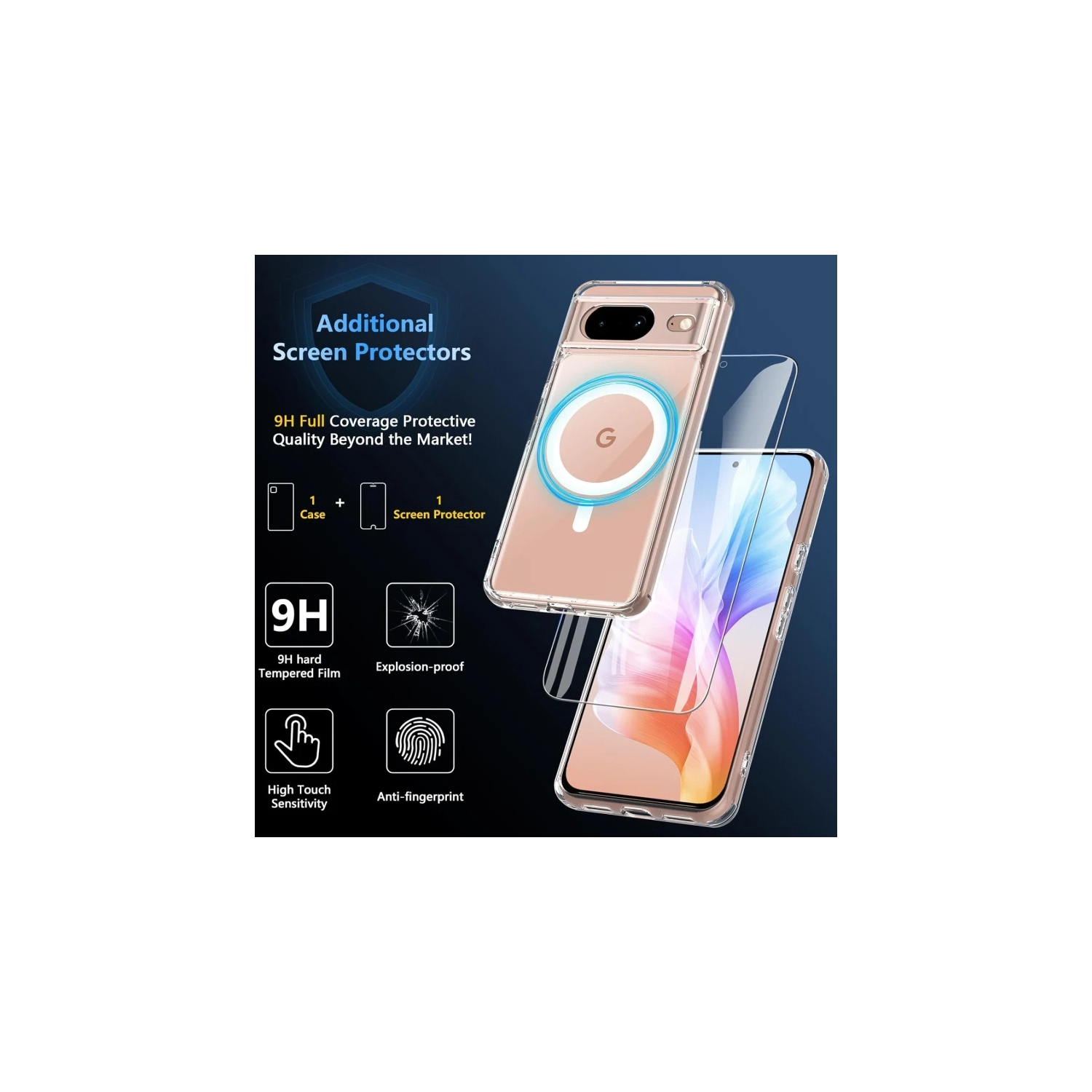Magnetic Google Pixel 8 Case with Screen Protector [Magsafe Compatible] - Clear Slim Military Drop Protection Cover