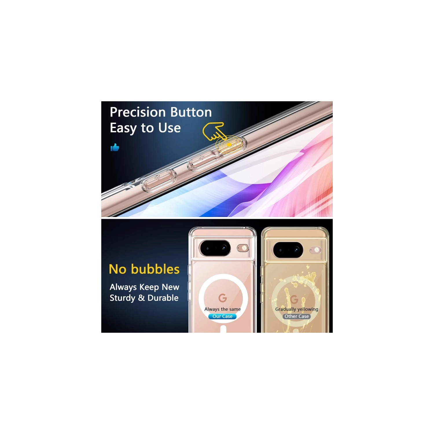 Magnetic Google Pixel 8 Case with Screen Protector [Magsafe Compatible] - Clear Slim Military Drop Protection Cover