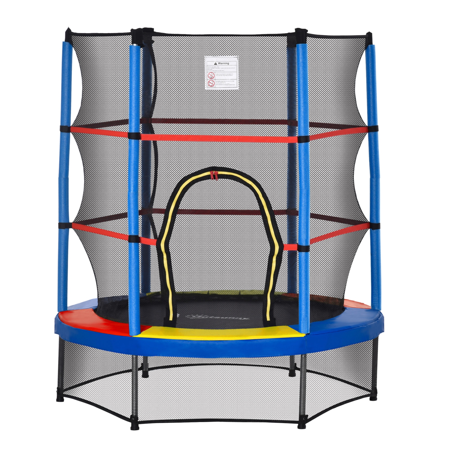 Outsunny – Trampoline intérieure avec filet, cadre en acier, siège sauteur rond pour enfants de 3 à 6 ans, multicolore, 55&nbsp;po