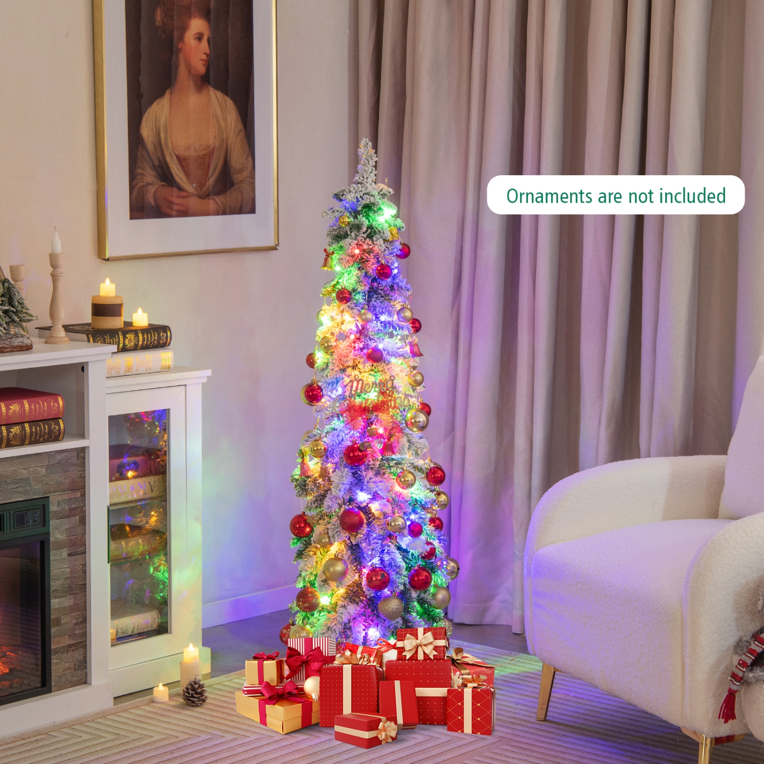 Costway 4 FT Pre-Lit Slim Christmas Tree Flocked Xmas Decoration 11 Modes 100 LED Lights