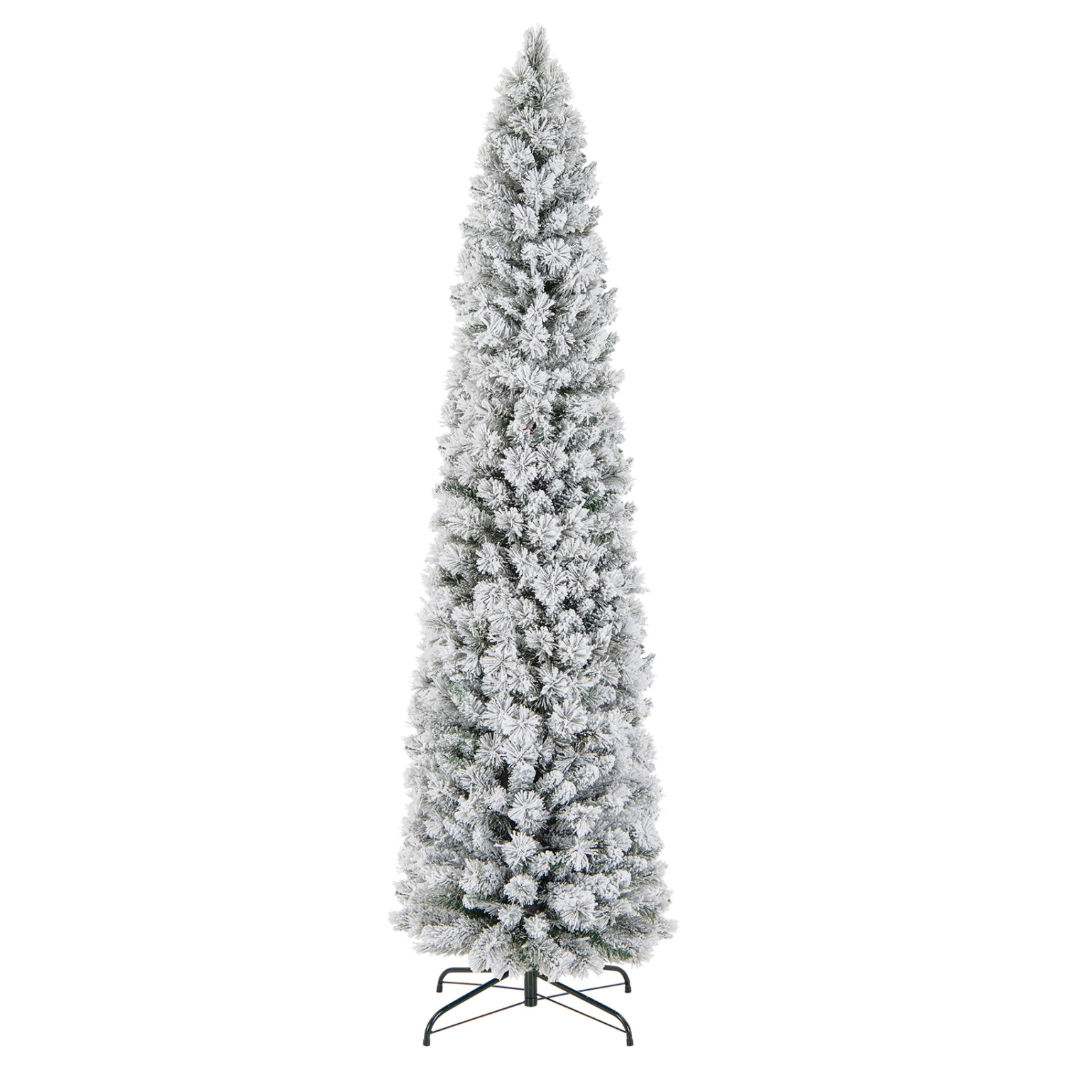 Costway 7 FT Pre-Lit Slim Christmas Tree Flocked Decoration with Pine Needles & Lights