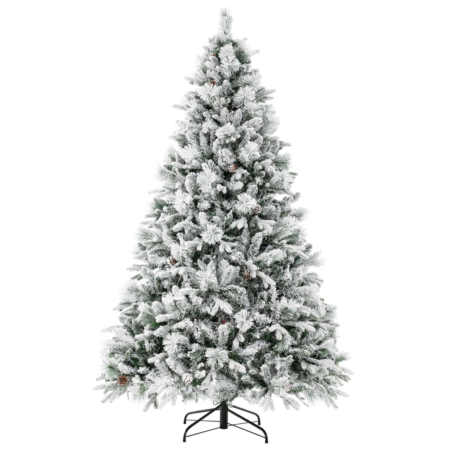 Costway 7 FT Pre-Lit Snow Flocked Christmas Tree Hinged Xmas Tree with 8 Modes 320 Lights