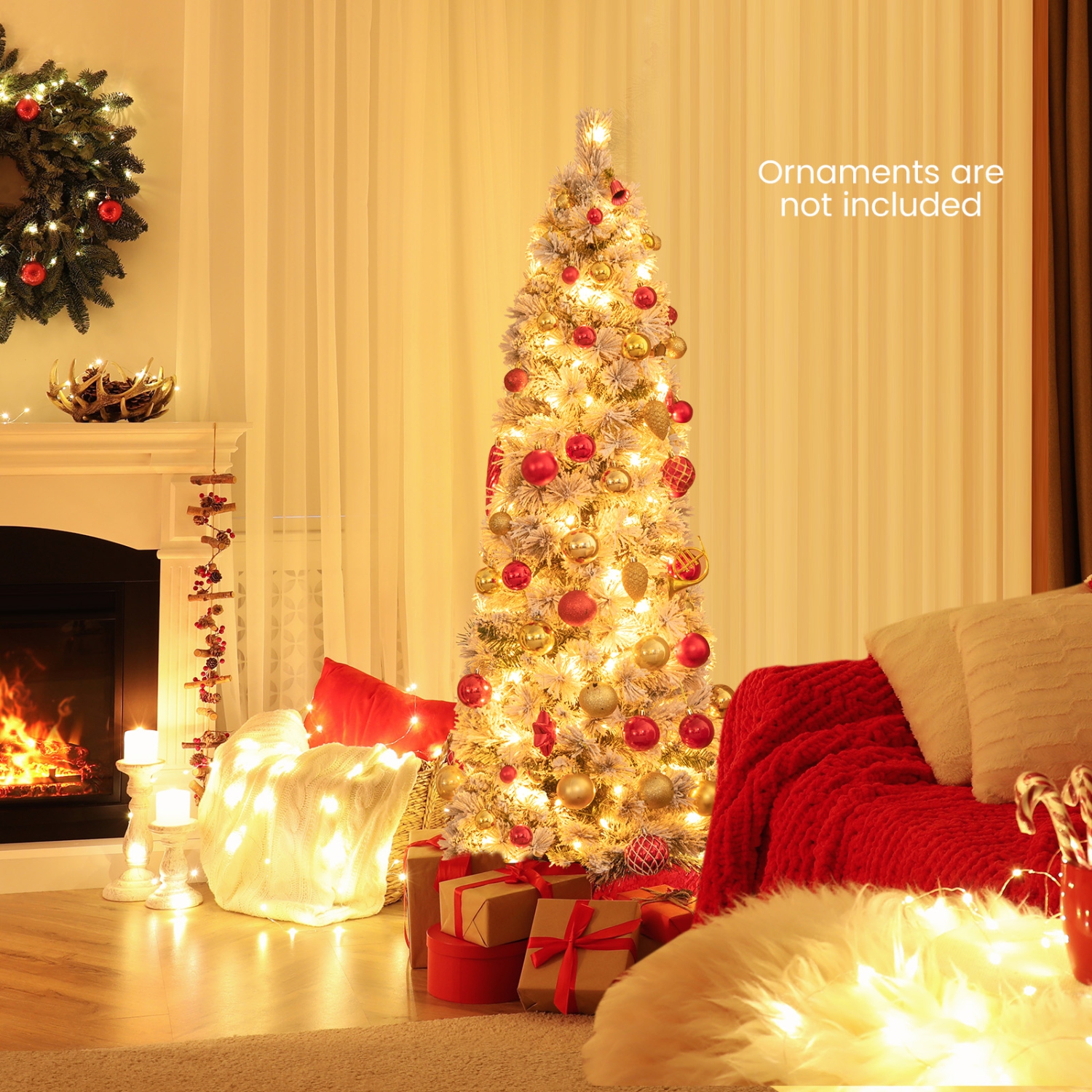 Décoration de Noël mince illuminée de 4,5 pi avec aiguilles et lumières en pin de Costway