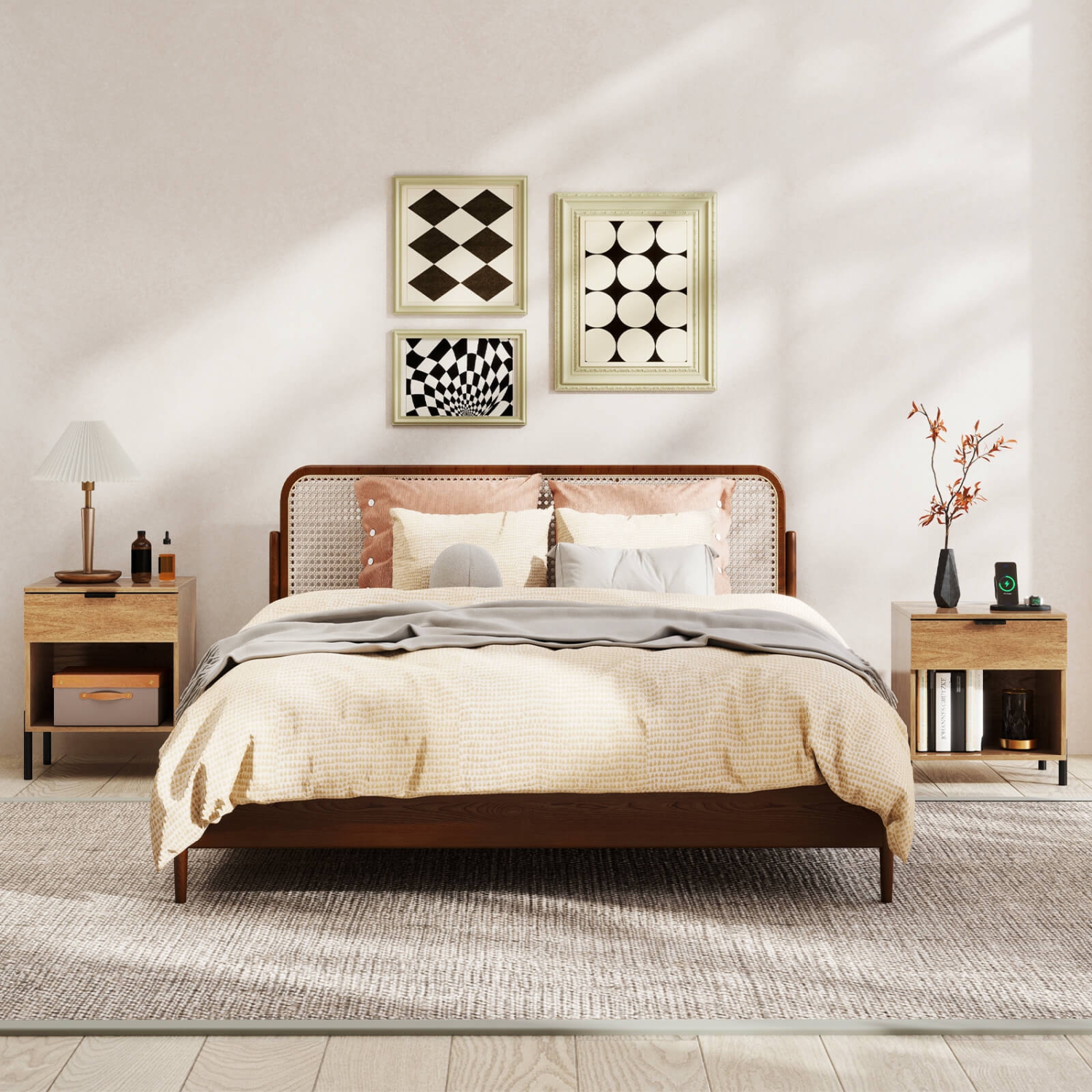 Table de chevet 2pcs de Costway avec compartiment de tiroir de station de chargement table d'extrémité moderne