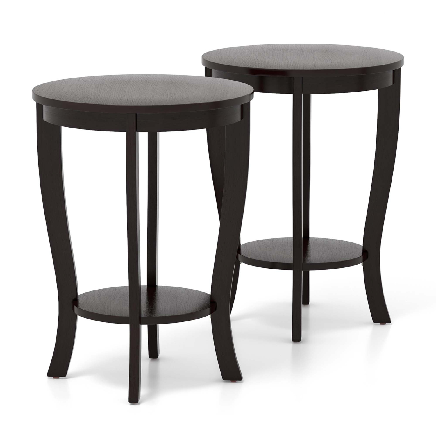 Table de bout ronde compacte 18 po à 2 niveaux avec tablette de rangement 2 PCS de Costway