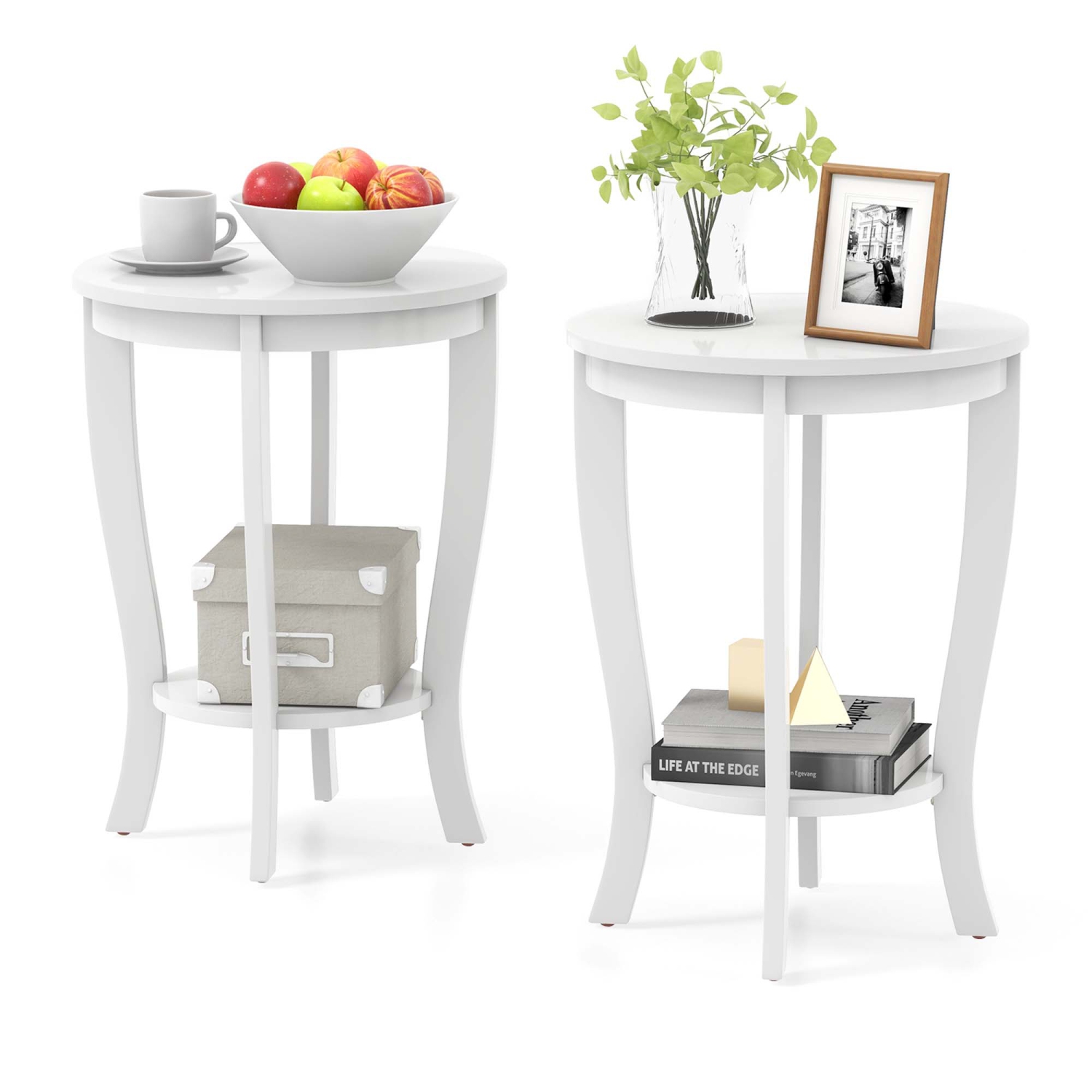 Table de bout ronde compacte 18 po à 2 niveaux avec tablette de rangement 2 PCS de Costway