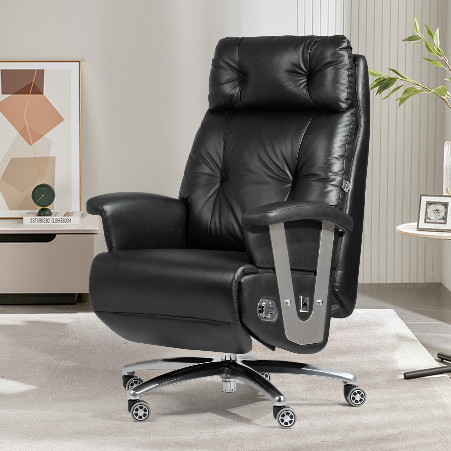 Fauteuil inclinable électrique Freya de Kinnls avec repose-pieds en cuir véritable