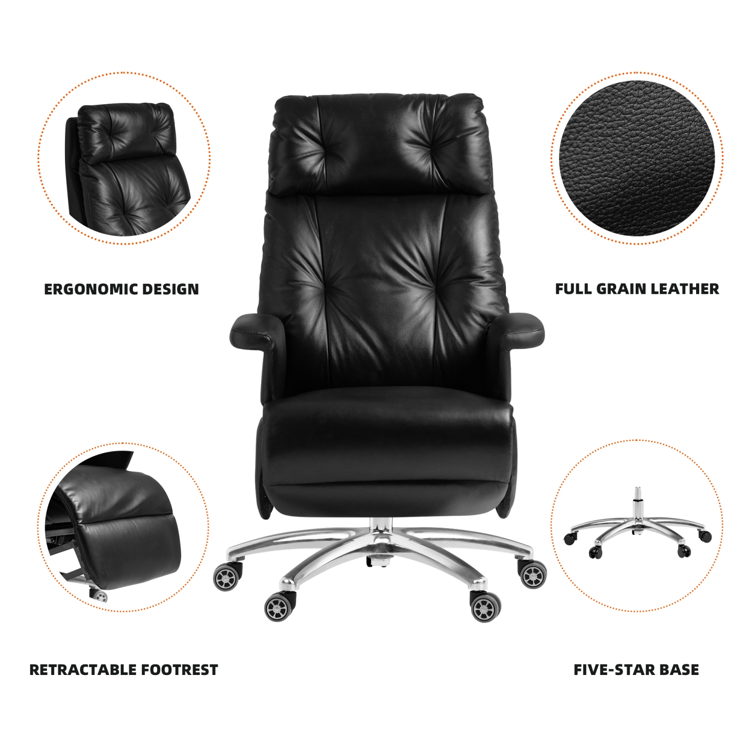 Fauteuil inclinable électrique Freya de Kinnls avec repose-pieds en cuir véritable