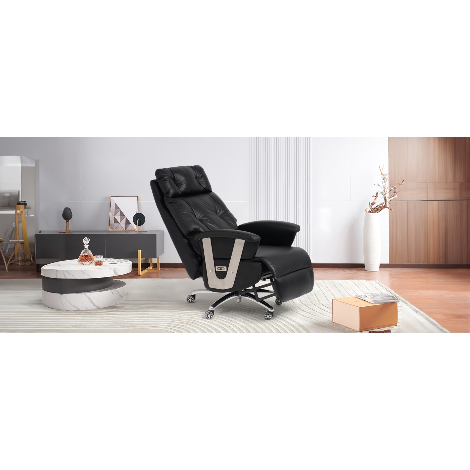 Fauteuil inclinable électrique Freya de Kinnls avec repose-pieds en cuir véritable