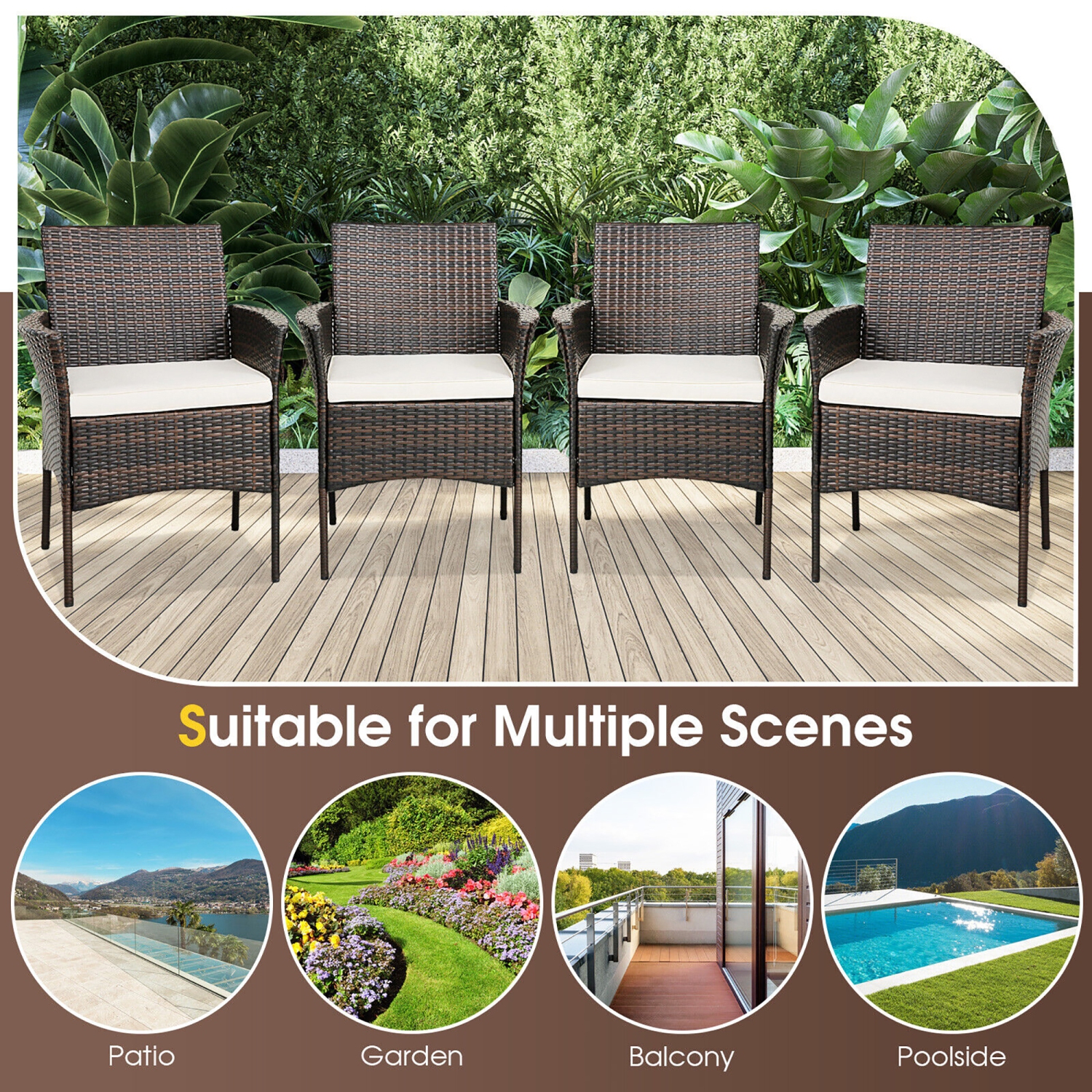 Gymax 5 PCS Patio Dining Set Acacia Wood Table w/ 1.9'' Umbrella Hole Cushioned Chairs