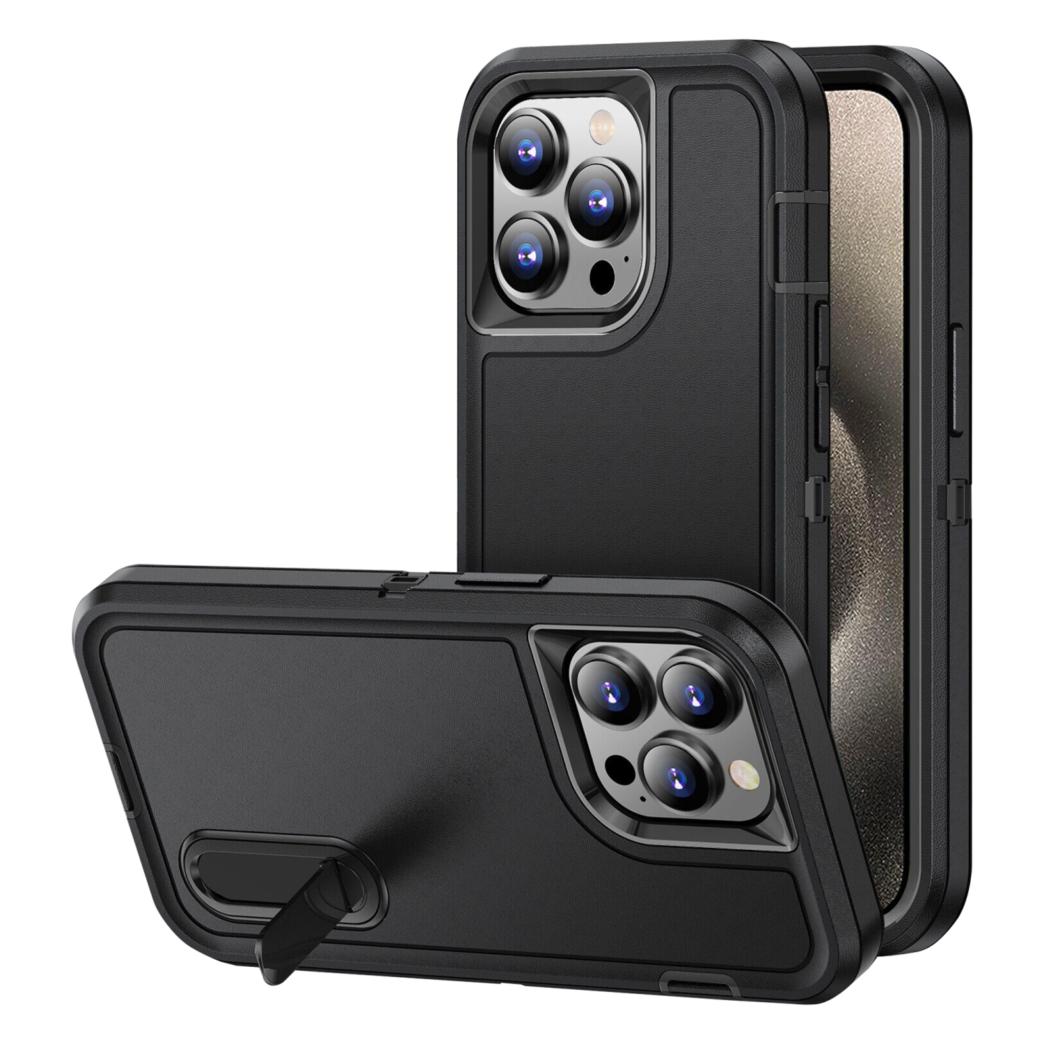 Étui rigide ajusté Defender de Supershield avec support arrière pour iPhone 15 Pro - Noir