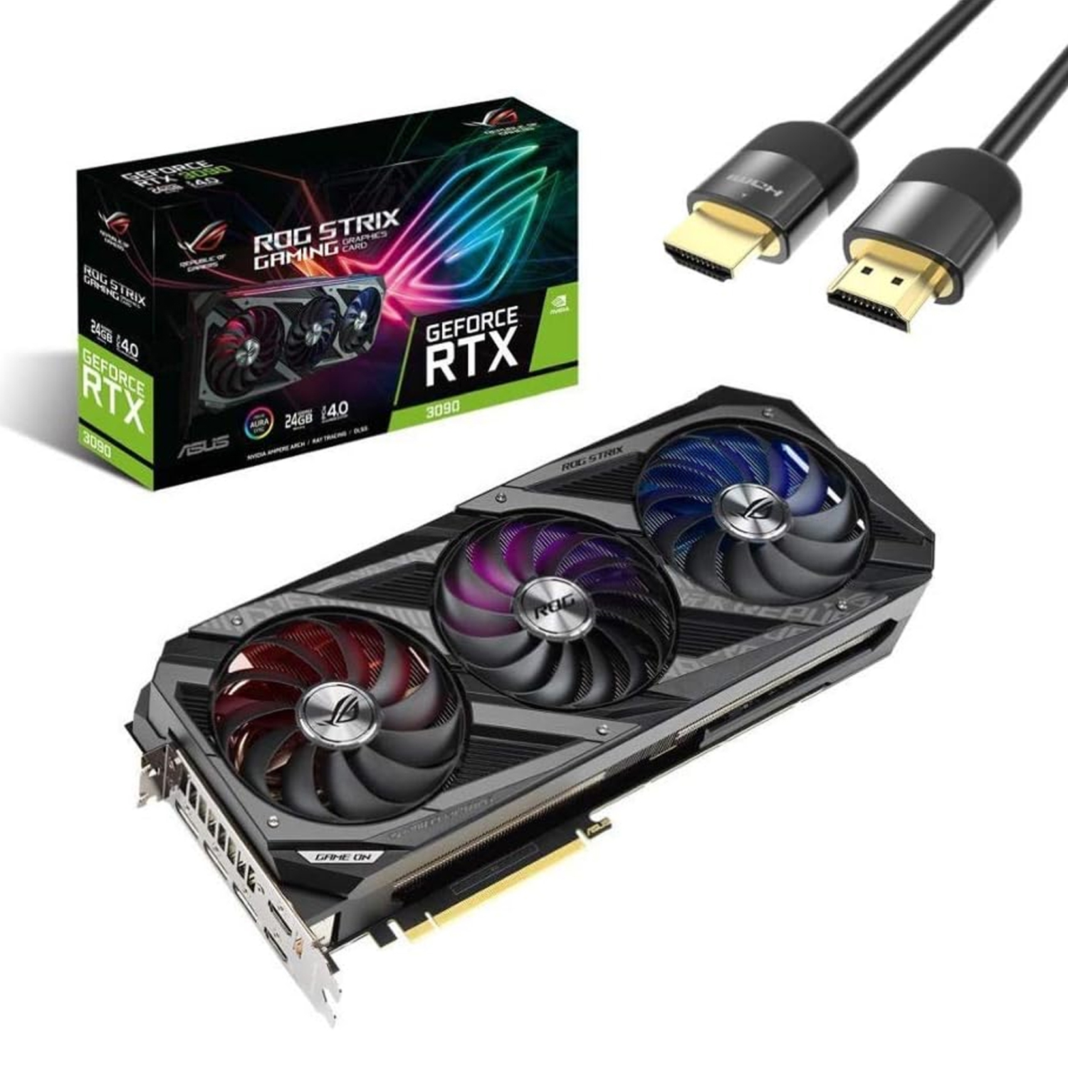 ASUS ROG Strix GeForce RTX 3090 OC Graphics Card, 24GB GDDR6X, PCIe 4.0, VR Ready, Ray Tracing, Axial-tech Fan Design, DisplayPort x 3(v1.4a) / HDMI 2.1 x2 w/ Mytrix HDMI 2.1