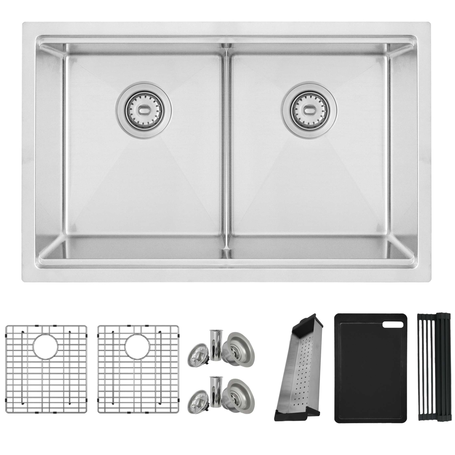 Stylish Boron Dual-Mount 30" Double-Bowl Stainless Steel Workstation Kitchen Sink S-230W