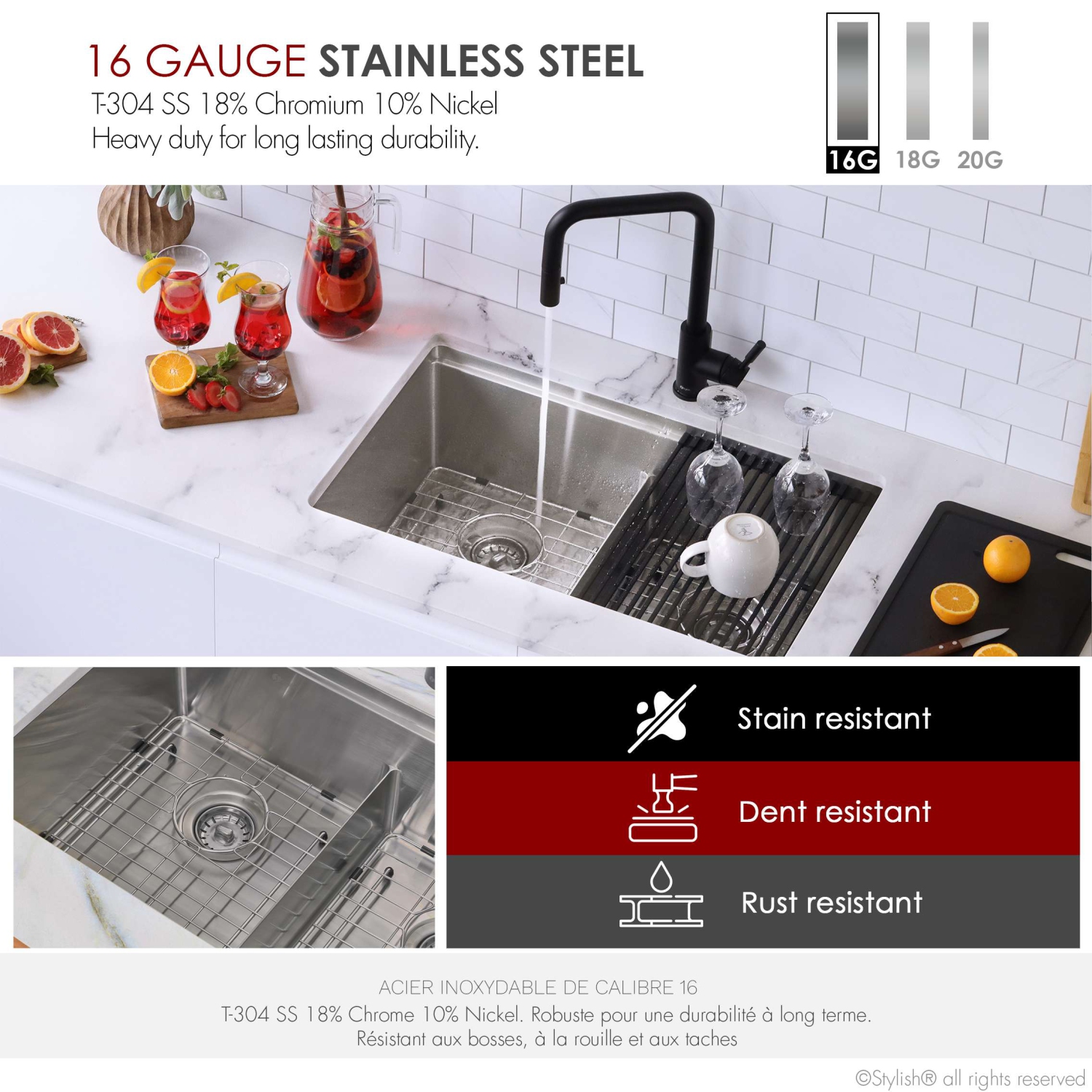Stylish Boron Dual-Mount 30" Double-Bowl Stainless Steel Workstation Kitchen Sink S-230W