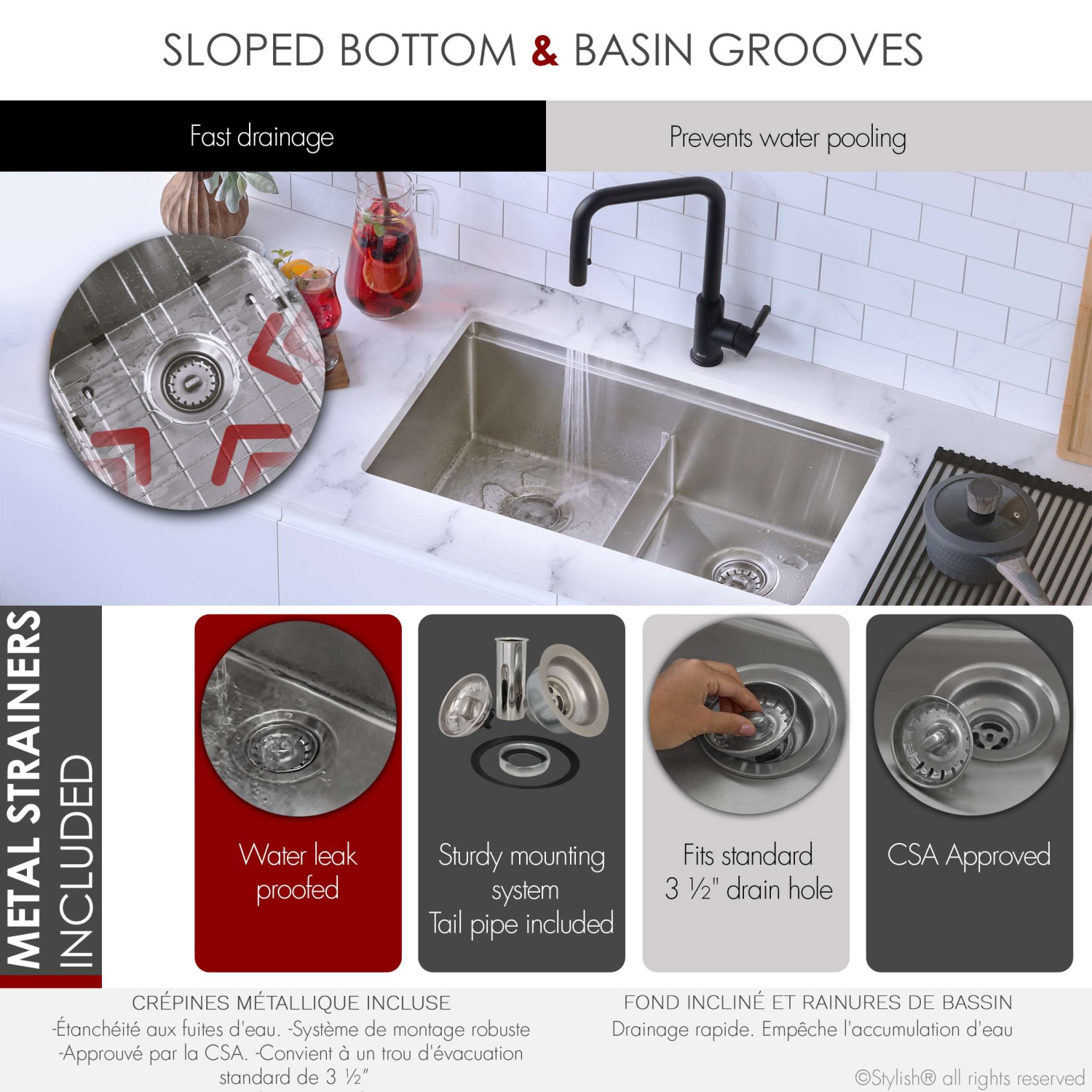 Stylish Boron Dual-Mount 30" Double-Bowl Stainless Steel Workstation Kitchen Sink S-230W