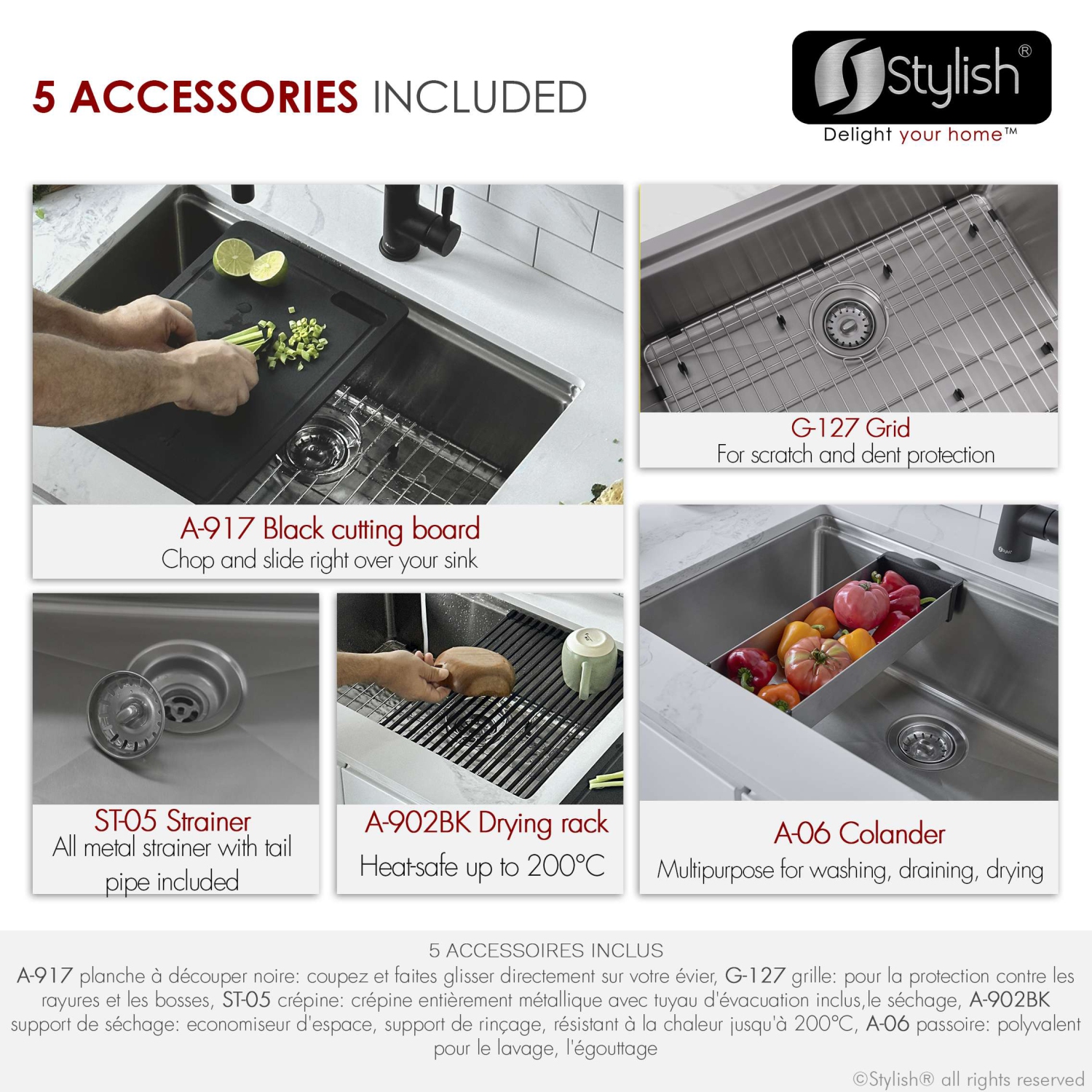 Stylish Argon Dual-Mount 27" Single-Bowl Stainless Steel Workstation Kitchen Sink S-127W