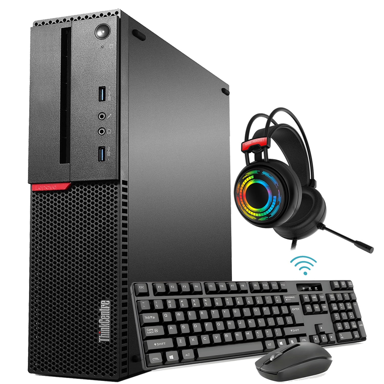 Refurbished (Good) - Desktop PC Lenovo ThinkCentre M800 SFF High Performance Computer (Intel Core i7 Processor| 1TB SSD| 16GB DDR4 RAM| Win 10 Pro| RGB Headset) Wi-Fi, Bluetooth