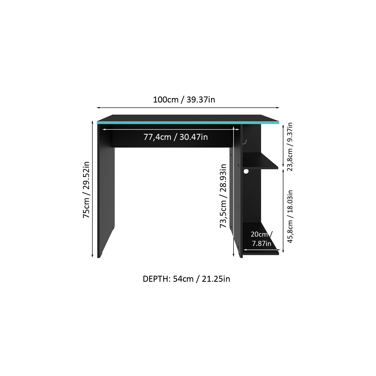 Madesa Gaming Computer Desk 39 Inch with 2 Shelves and Headphone Hanger Wooden Sturdy Home Office Table for Kids and Adults - Black/Blue