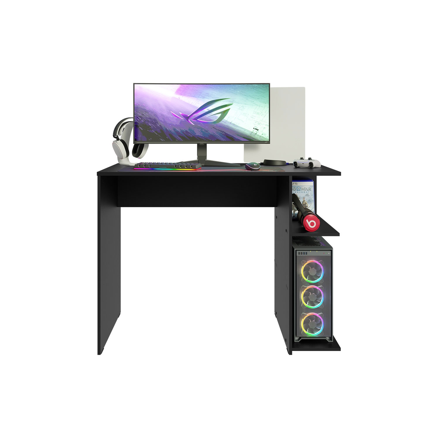 Madesa Gaming Computer Desk 39 Inch with 2 Shelves and Headphone Hanger Wooden Sturdy Home Office Table for Kids and Adults - Black