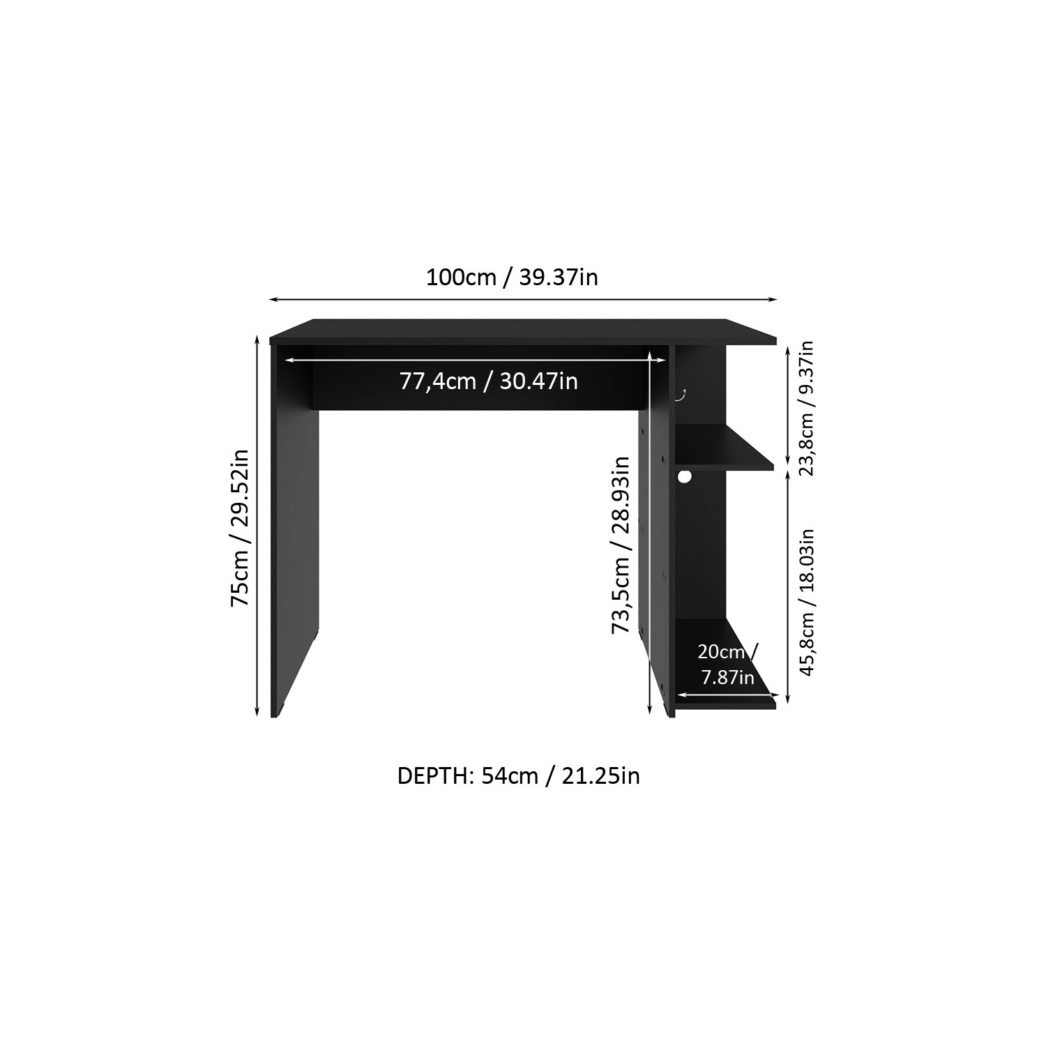 Madesa Gaming Computer Desk 39 Inch with 2 Shelves and Headphone Hanger Wooden Sturdy Home Office Table for Kids and Adults - Black