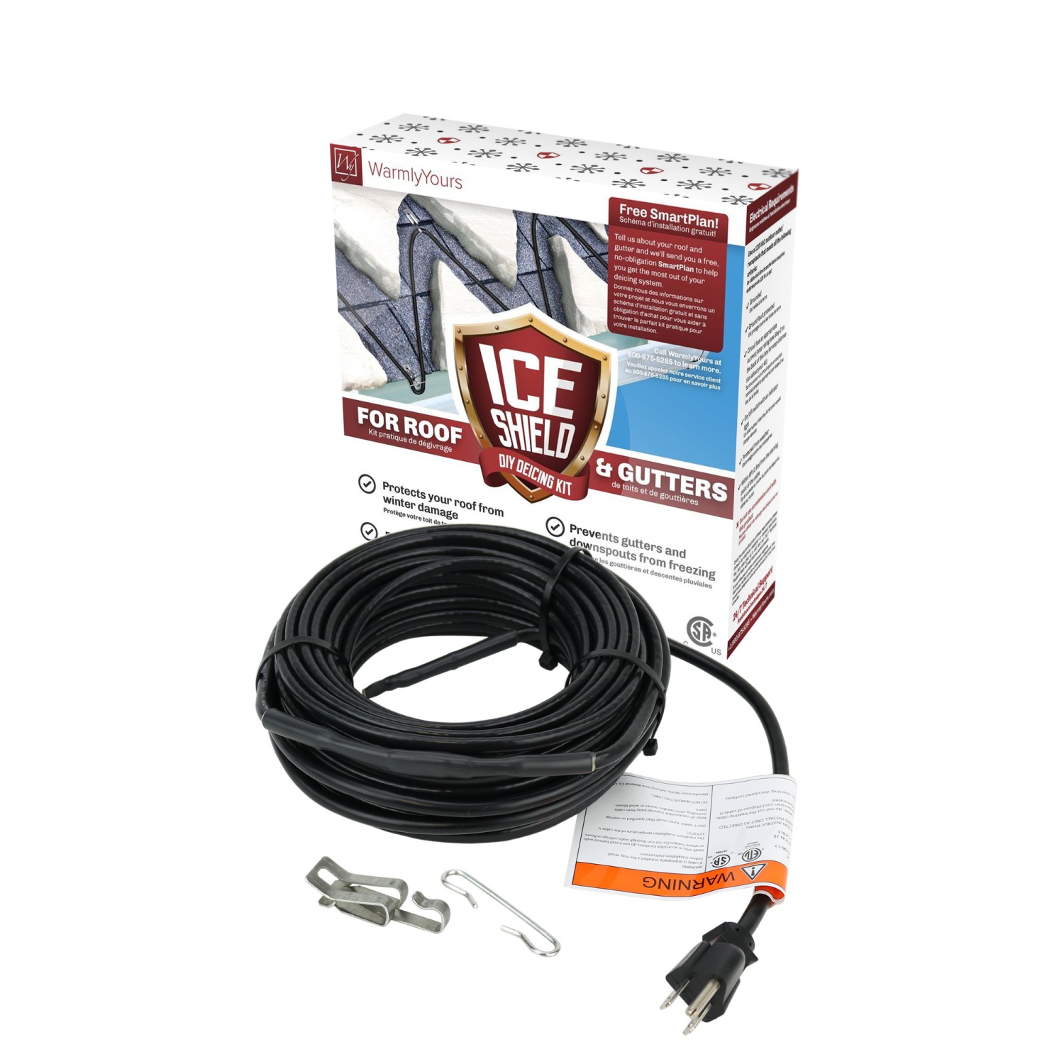 WarmlyYours Ice Shield Roof & Gutter De-icing Cable Kit, 120 ft, Protect from Ice and Snow Damage
