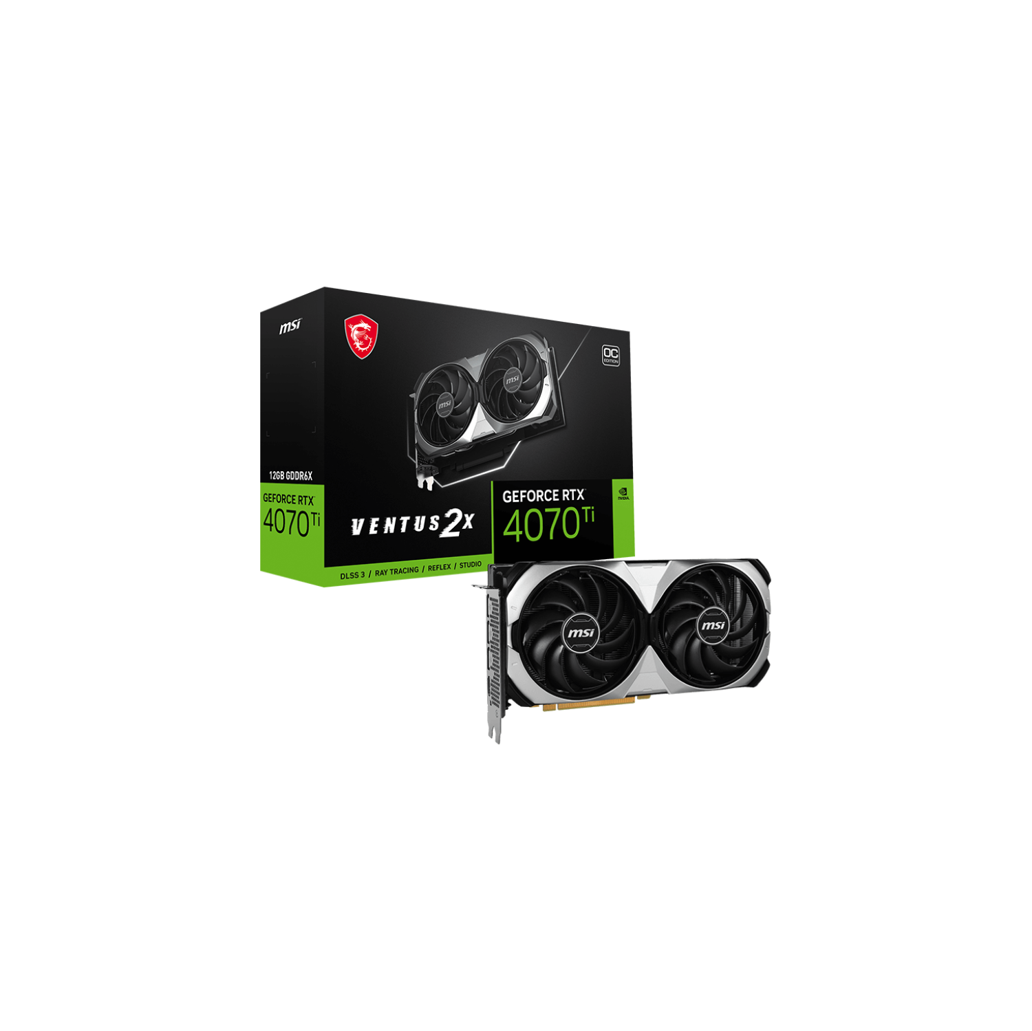 MSI RTX 4070 Ti VENTUS 2X 12G OC, 12GB GDDR6X, 2640 MHz Boost, PCIe 4.0, 192-bit, 16-pin x 1, HDMI x1, DisplayPort x 3, video card