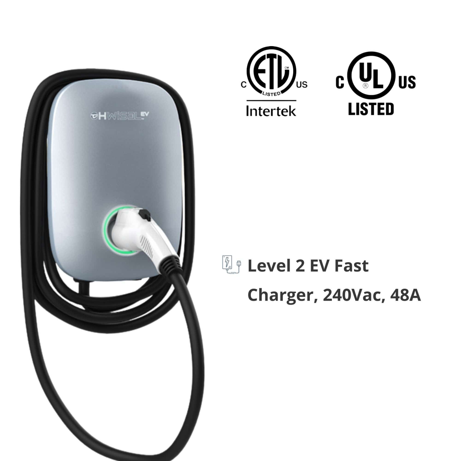 Hwisel Plug & Charge 48 Amp/240Vac EV Fast Charger Level 2, EVSE 11.5KW, Home EV Charging Station, 18Ft Cable, Indoor/Outdoor Use, Compatible with