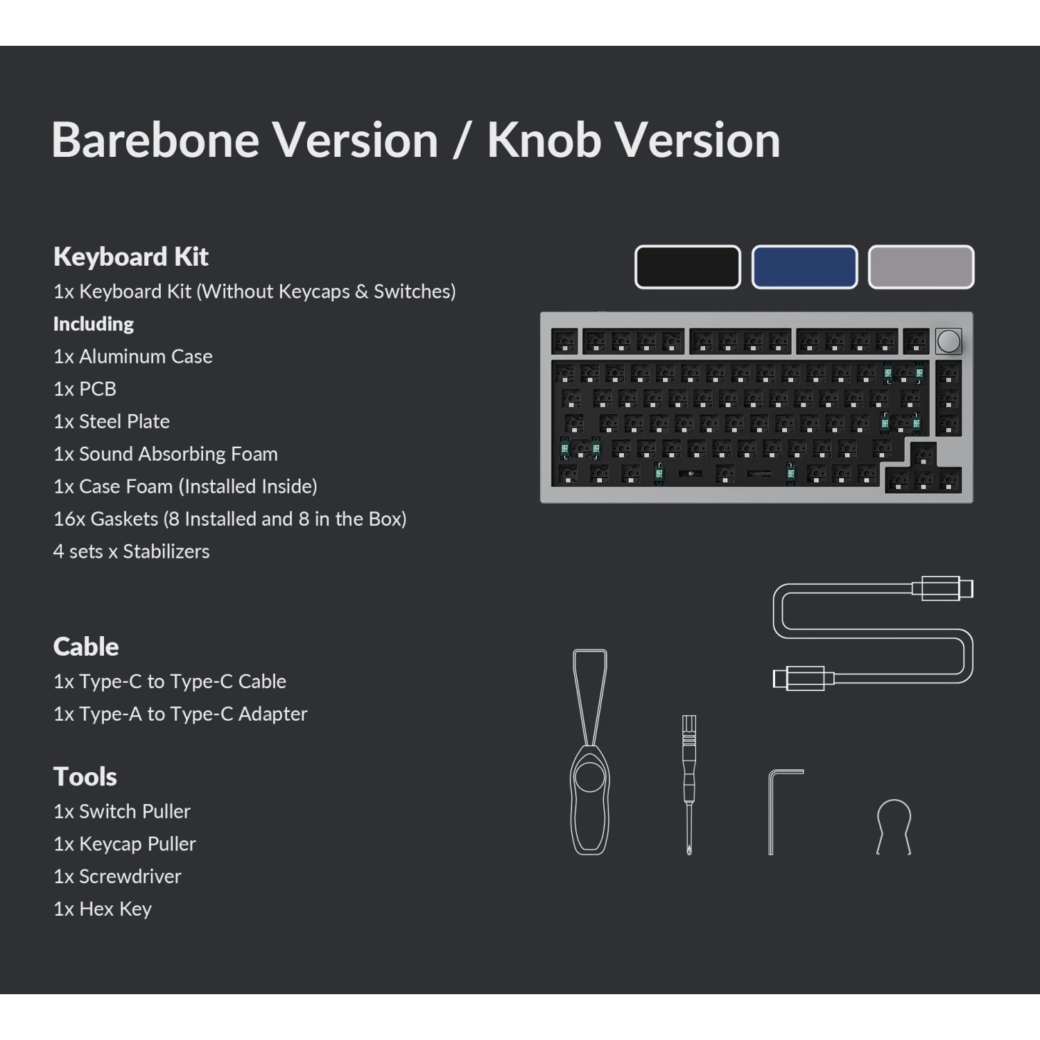 Clavier de jeu mécanique à échange rapide T1 V2 RVB de Keychron – disposition à 75 %, base avec bouton – Compatible avec Windows et macOS, bleu