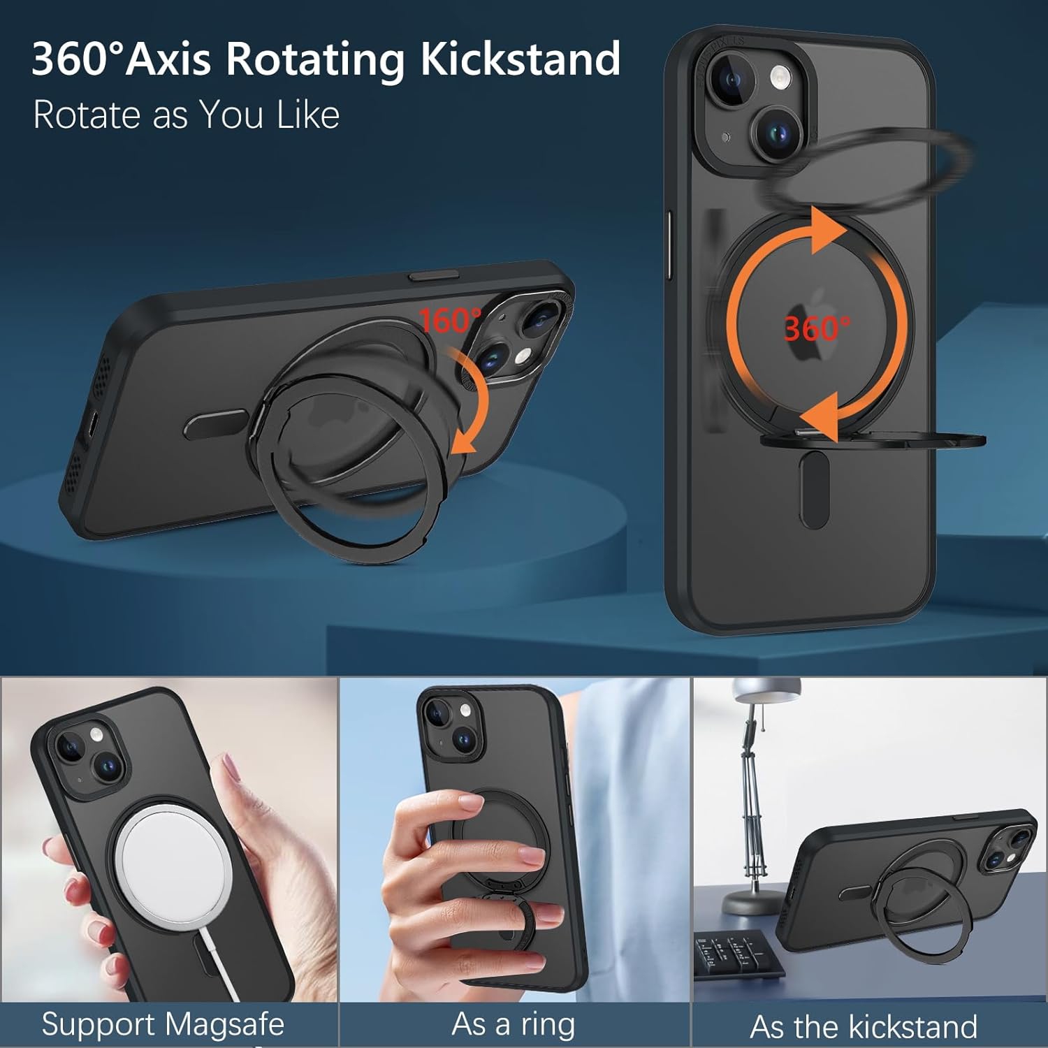 Magnetic Case for iPhone 14 iPhone 13 with 360° Rotatable Invisible Ring, iPhone 14/13 Case with Stand Magnetic