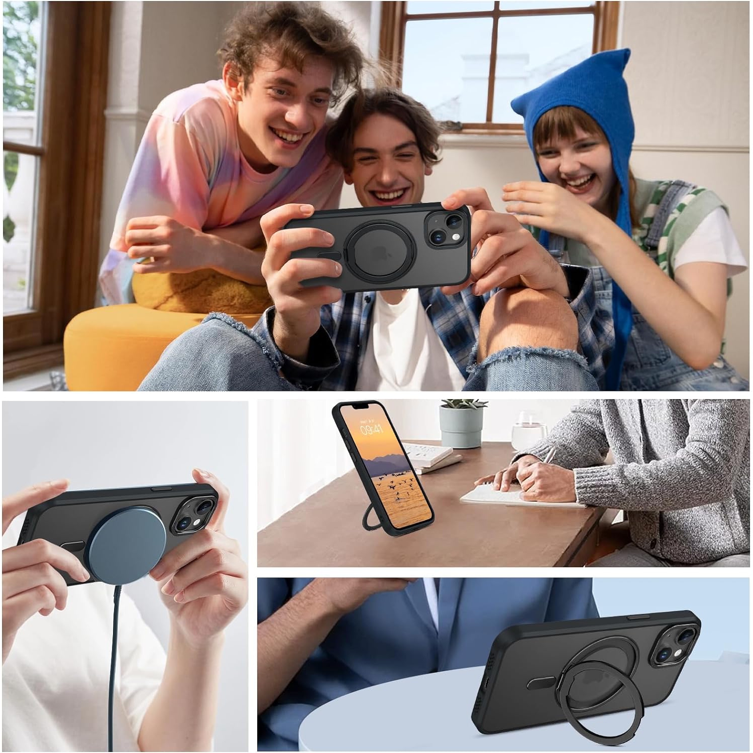 Magnetic Case for iPhone 14 iPhone 13 with 360° Rotatable Invisible Ring, iPhone 14/13 Case with Stand Magnetic