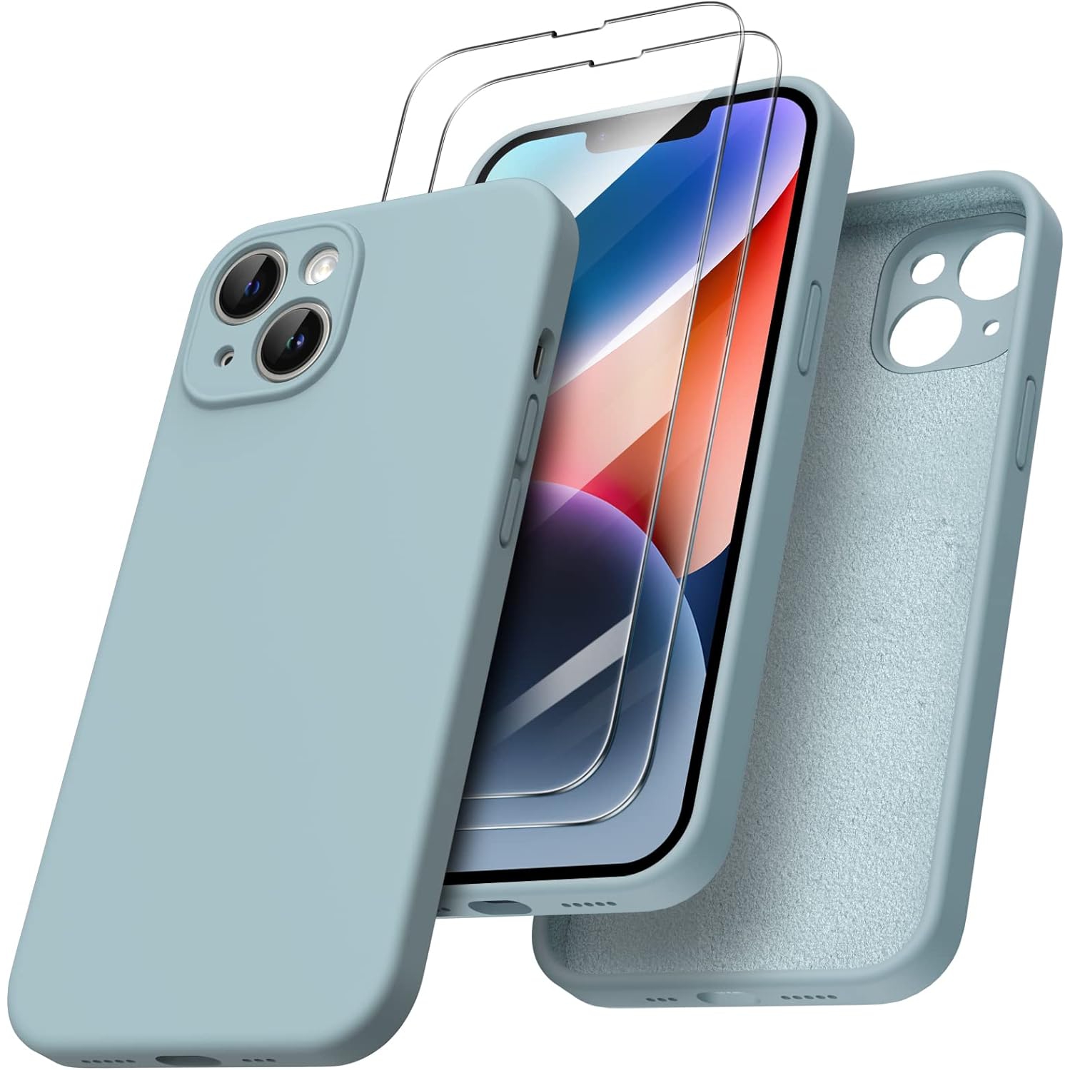 Compatible with iPhone 14 Case, with 2 x Screen Protector Liquid Silicone Gel Rubber Cover [Full Body]