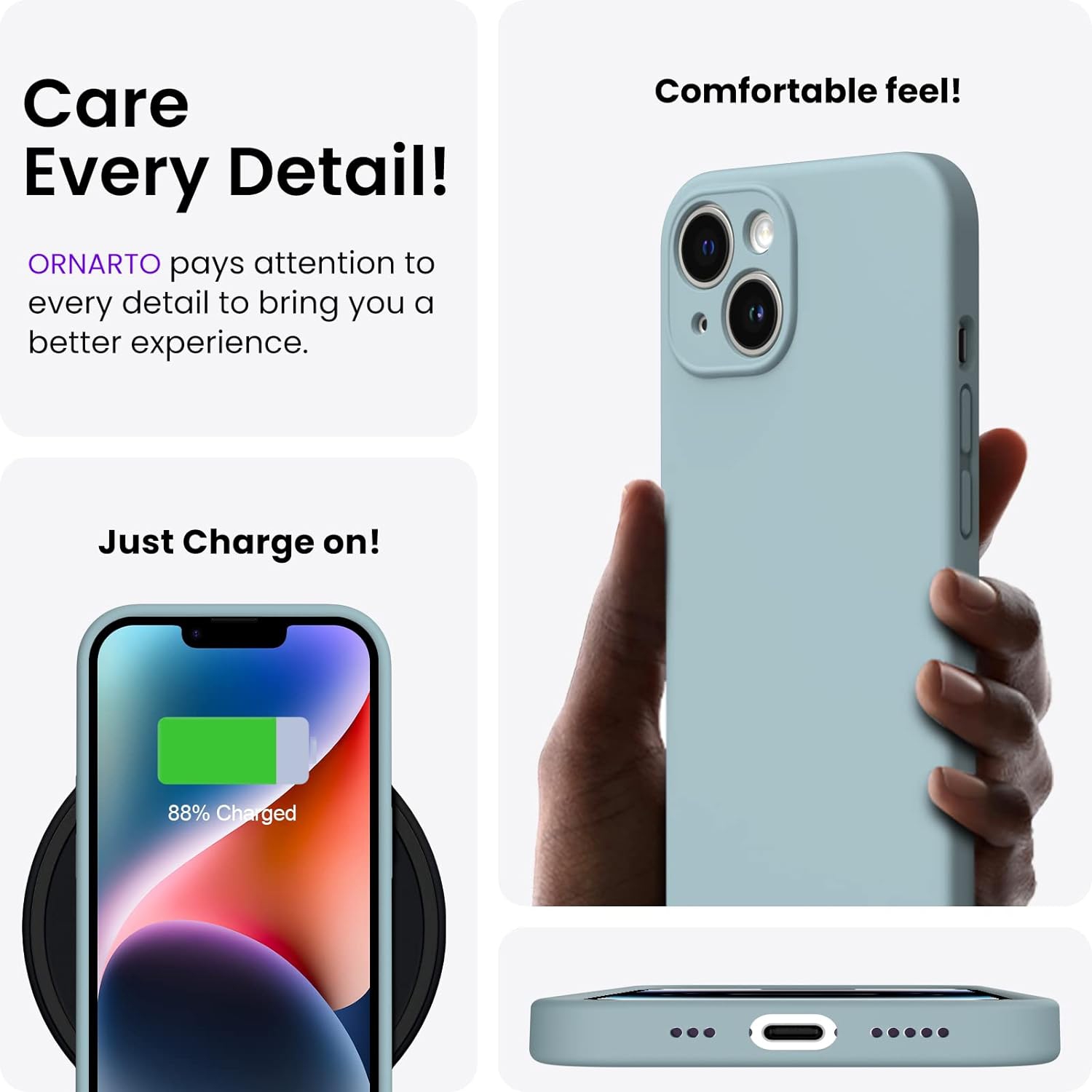 Compatible with iPhone 14 Case, with 2 x Screen Protector Liquid Silicone Gel Rubber Cover [Full Body]