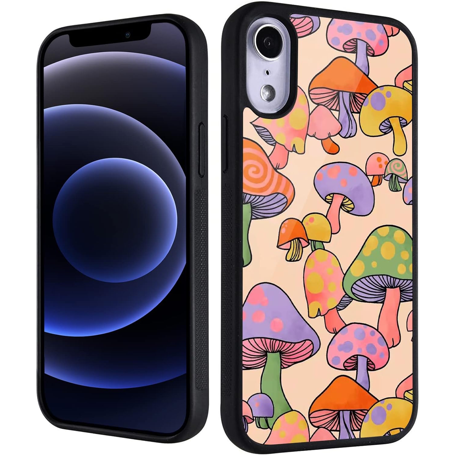 for iPhone XR Girls Women Mushroom Case Color Block Print Soft TPU Hard Back Shockproof Anti-Scratch Protective