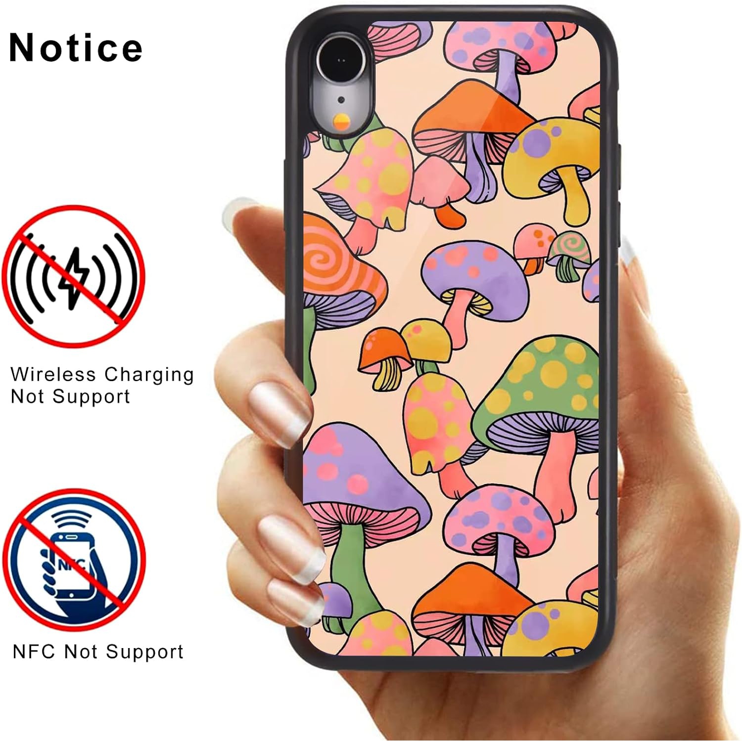 for iPhone XR Girls Women Mushroom Case Color Block Print Soft TPU Hard Back Shockproof Anti-Scratch Protective