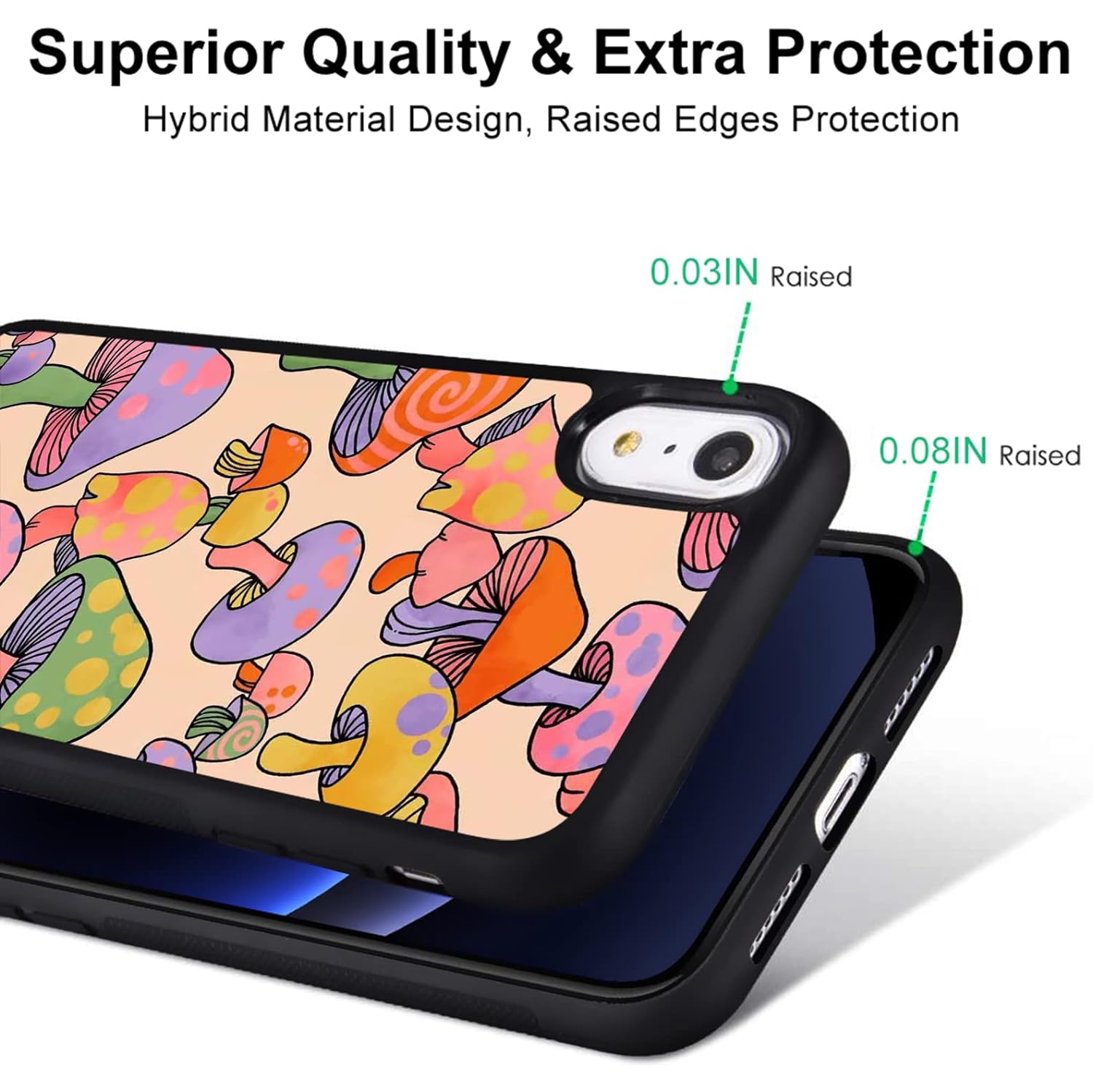 for iPhone XR Girls Women Mushroom Case Color Block Print Soft TPU Hard Back Shockproof Anti-Scratch Protective