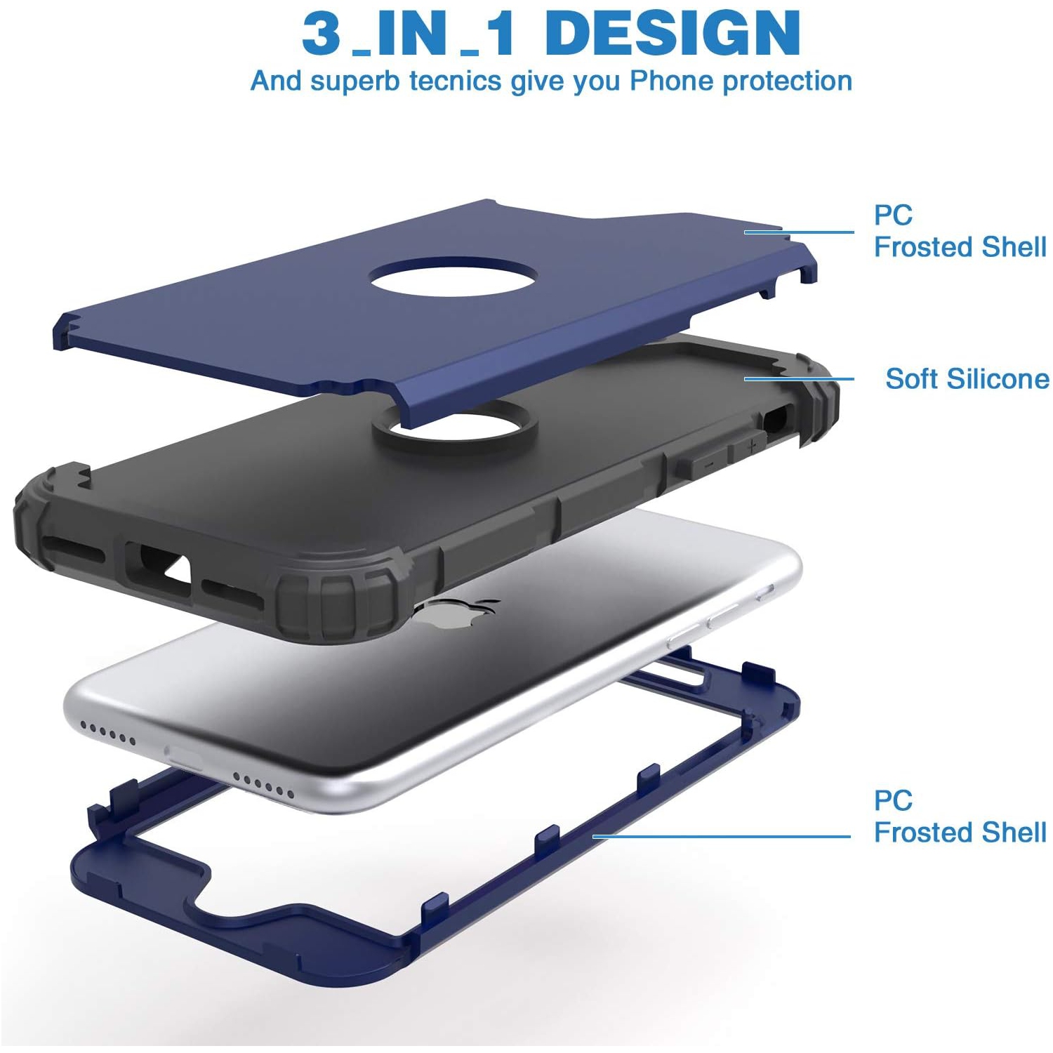 iPhone SE 2020 Case, Hybrid 3 in 1 Shockproof Slim Heavy Duty Hard PC Cover Soft Silicone Rugged Bumper Full