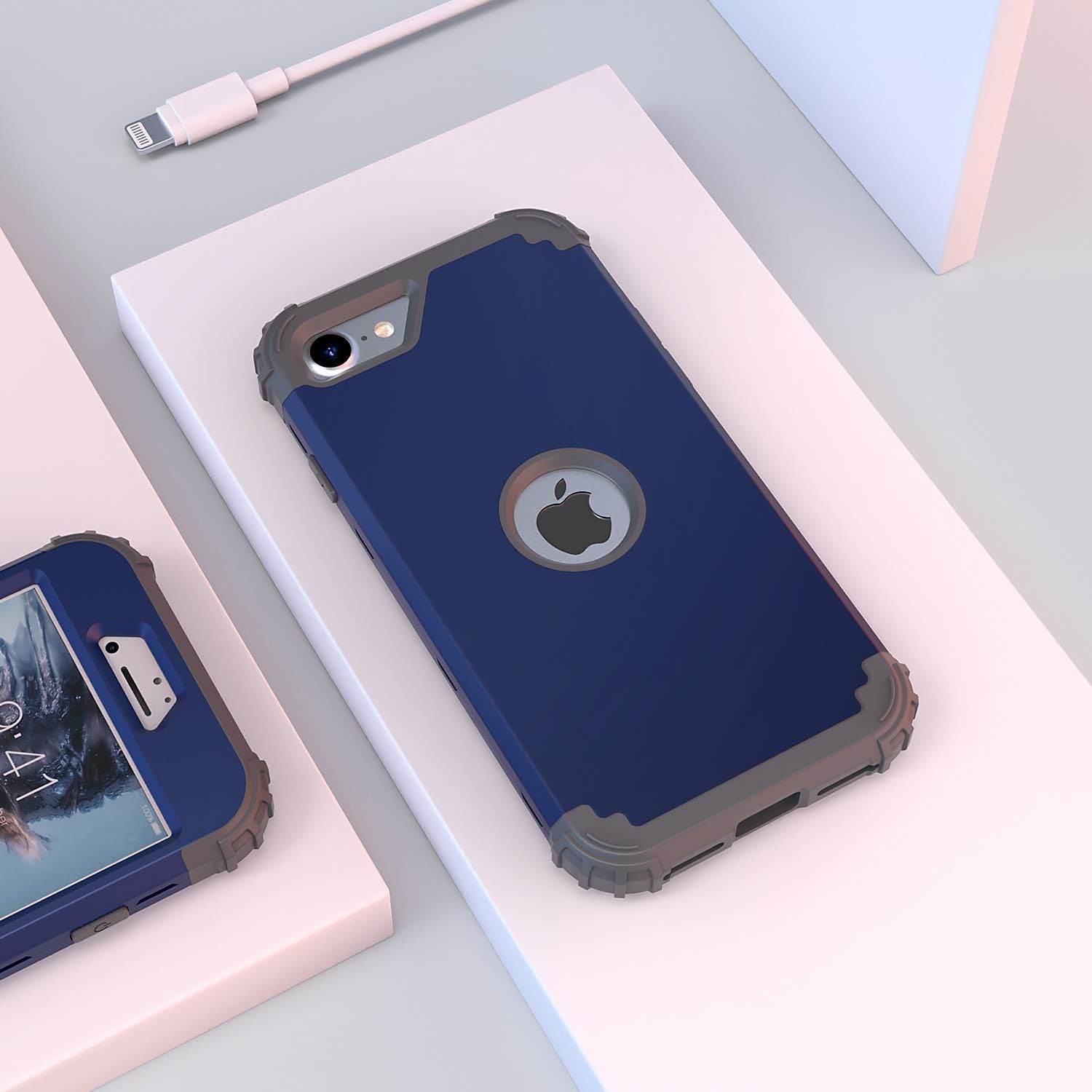 iPhone SE 2020 Case, Hybrid 3 in 1 Shockproof Slim Heavy Duty Hard PC Cover Soft Silicone Rugged Bumper Full