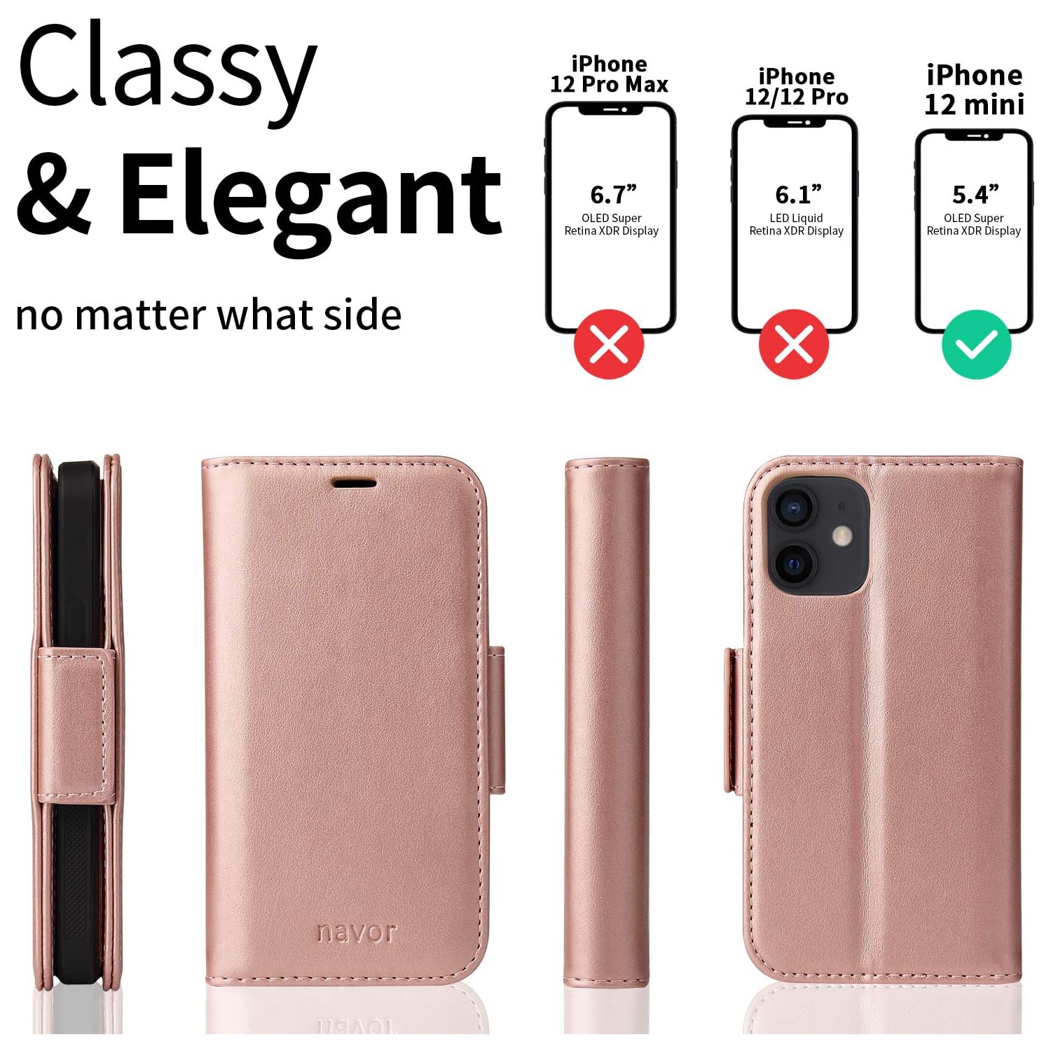 Detachable Magnetic Wallet Case with RFID Protection Compatible for iPhone 12 Mini [5.4 inch] [Vajio Series] -