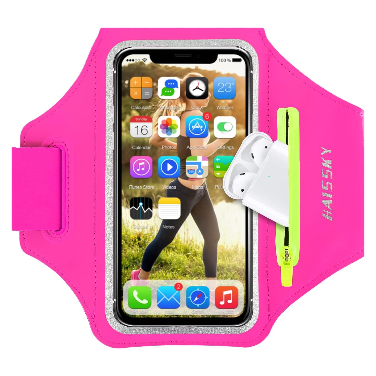 Cell Phone Running Armband with Airpods Zipper Pocket Armband Case Running Holder for iPhone 14 Pro Max/13/12 11 Pro