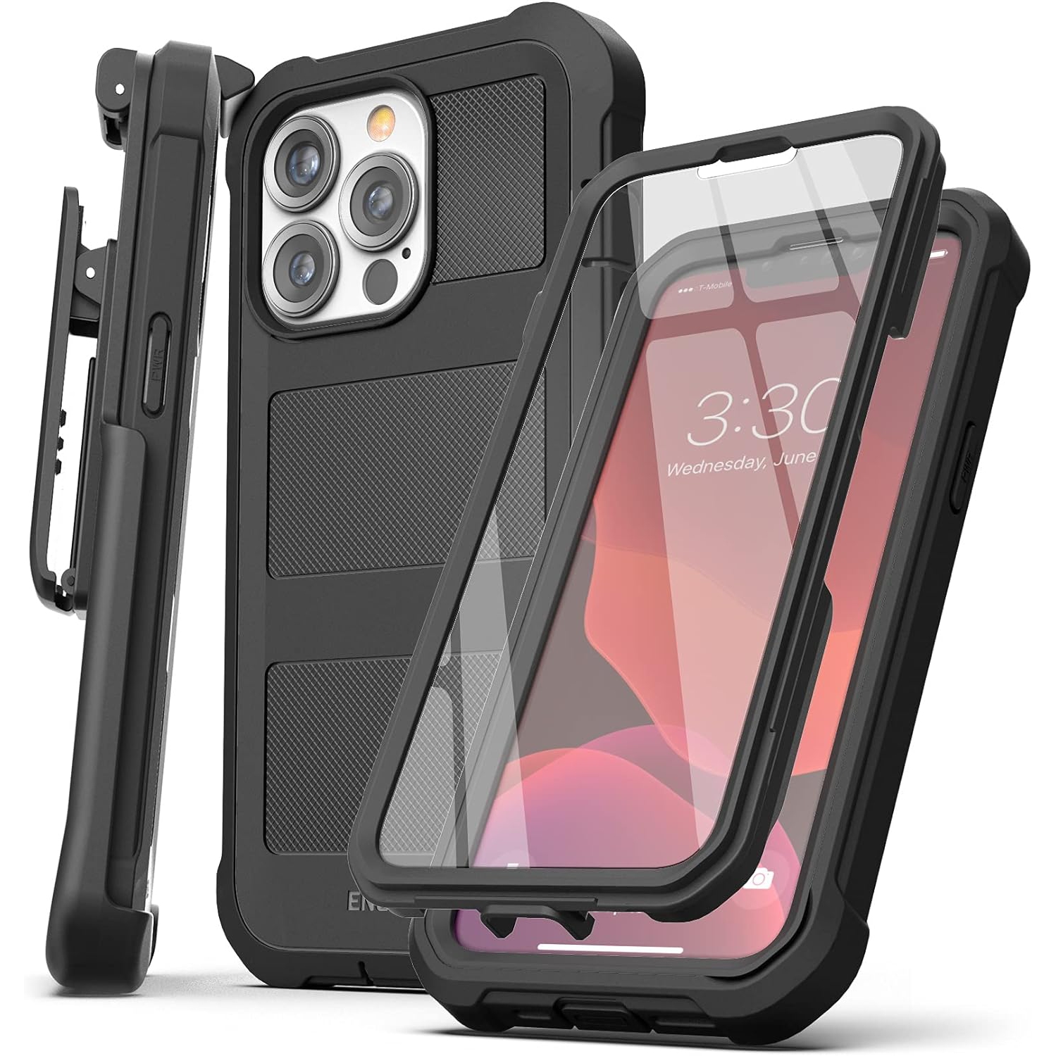 FalconShield Designed for iPhone 13 Pro Max Case with Screen Protector and Belt Clip Holster, Protective Full