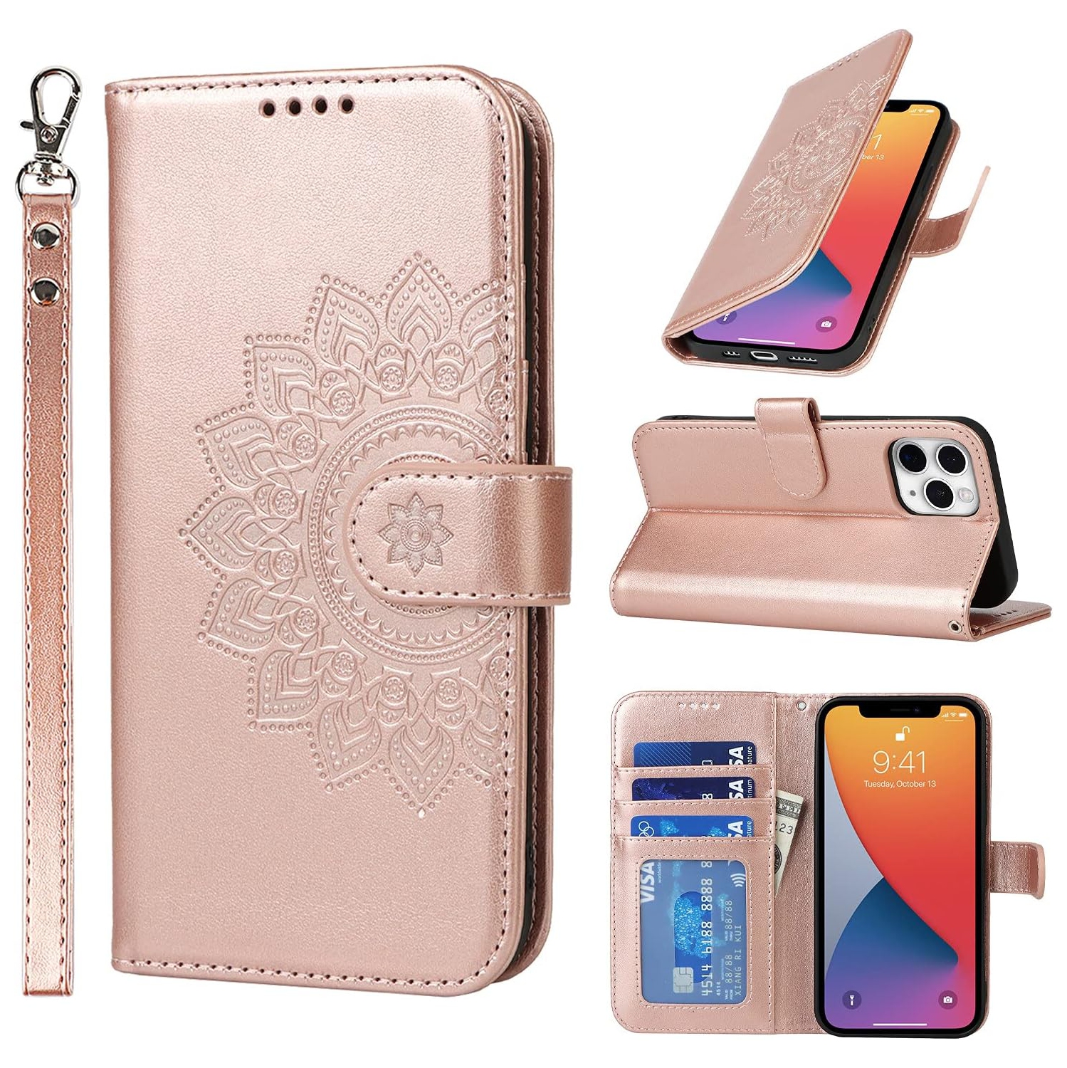 iPhone 11 Pro Wallet Case,Premium Leather Card Holder Card Slot Magnetic Closure Flip Kickstand Women Wallet