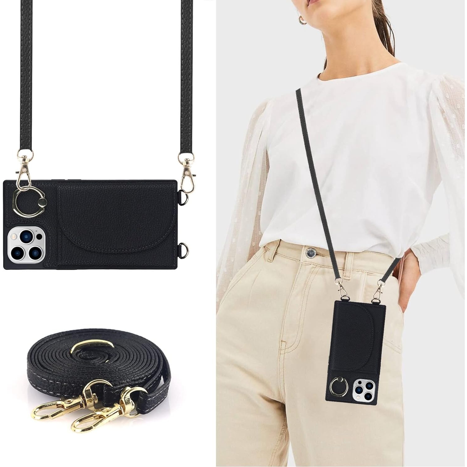 Crossbody Phone Cases for iPhone 13 Pro with Card Holder for Women,iPhone 13 Pro Case Wallet with Strap