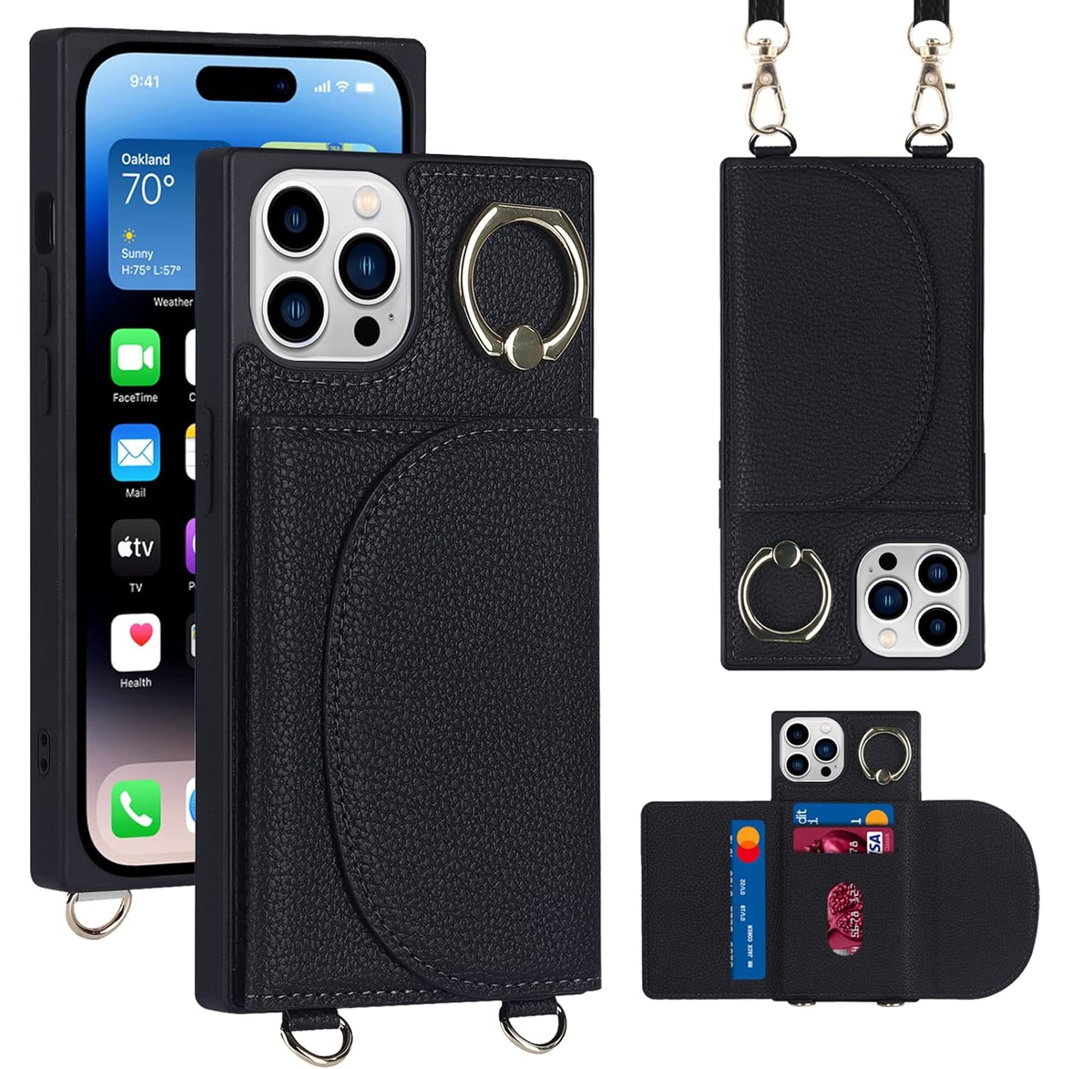 Crossbody Phone Cases for iPhone 13 Pro with Card Holder for Women,iPhone 13 Pro Case Wallet with Strap