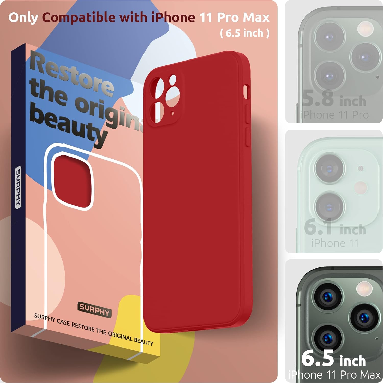 Silicone Case Compatible with iPhone 11 Pro Max, Soft Liquid Silicone Shockproof Flat Edge Phone Case