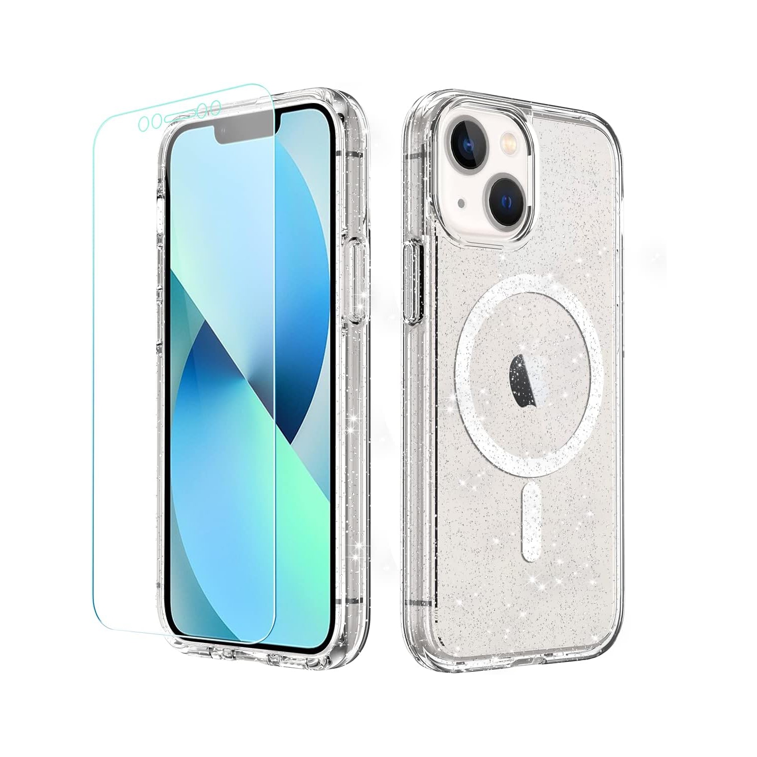 iPhone 13 Mini Case, Glitter Shining Double Layers Bumper Hard PC Back Protective Case Compatible with MagSafe