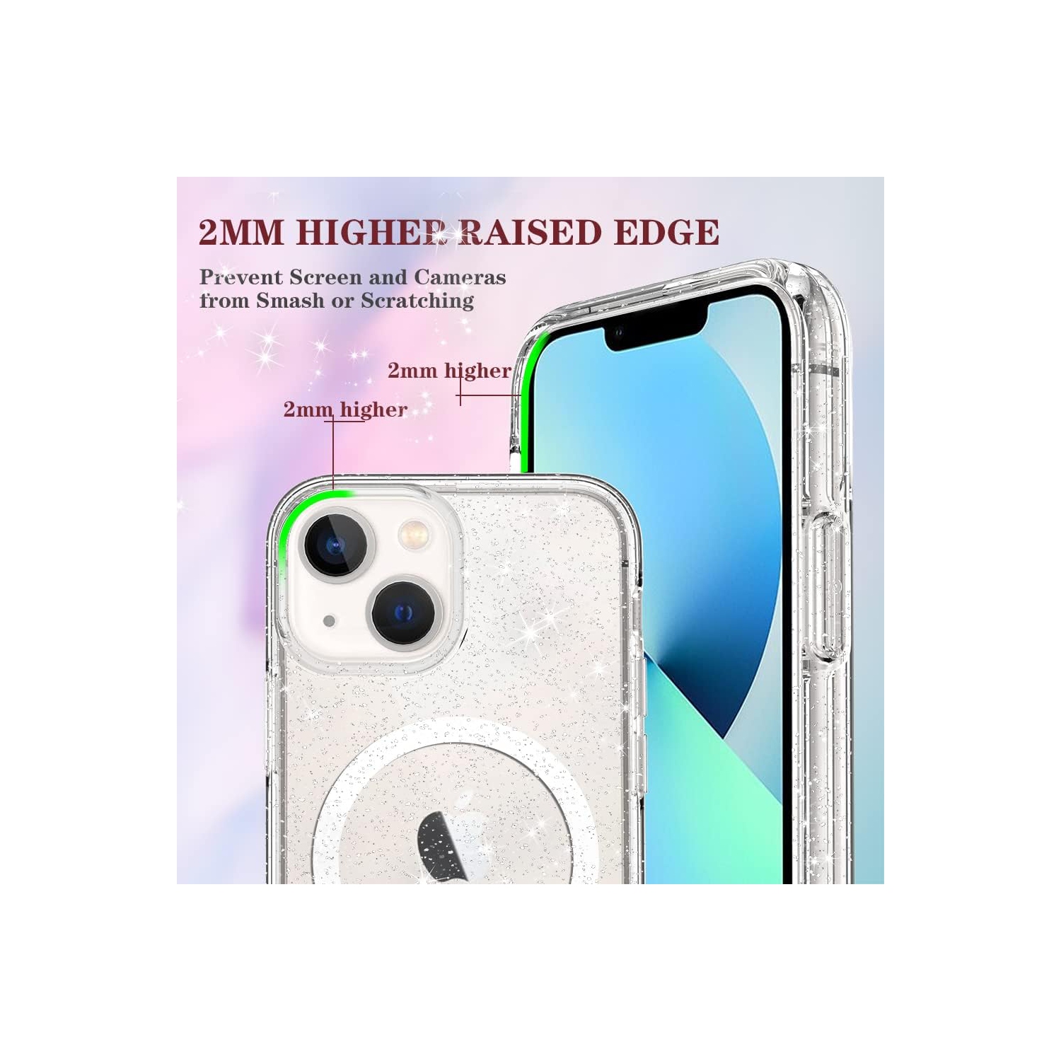 iPhone 13 Mini Case, Glitter Shining Double Layers Bumper Hard PC Back Protective Case Compatible with MagSafe
