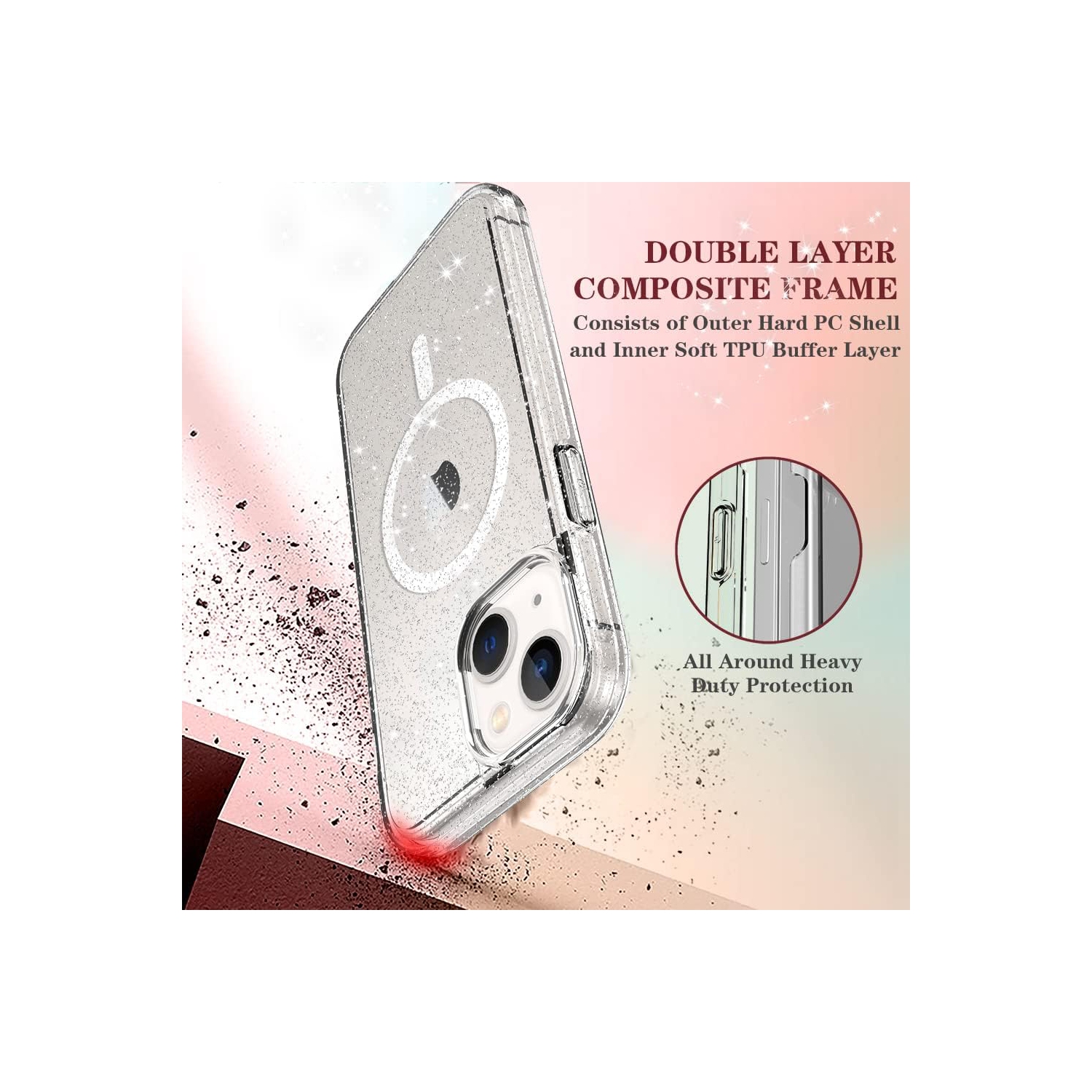 iPhone 13 Mini Case, Glitter Shining Double Layers Bumper Hard PC Back Protective Case Compatible with MagSafe