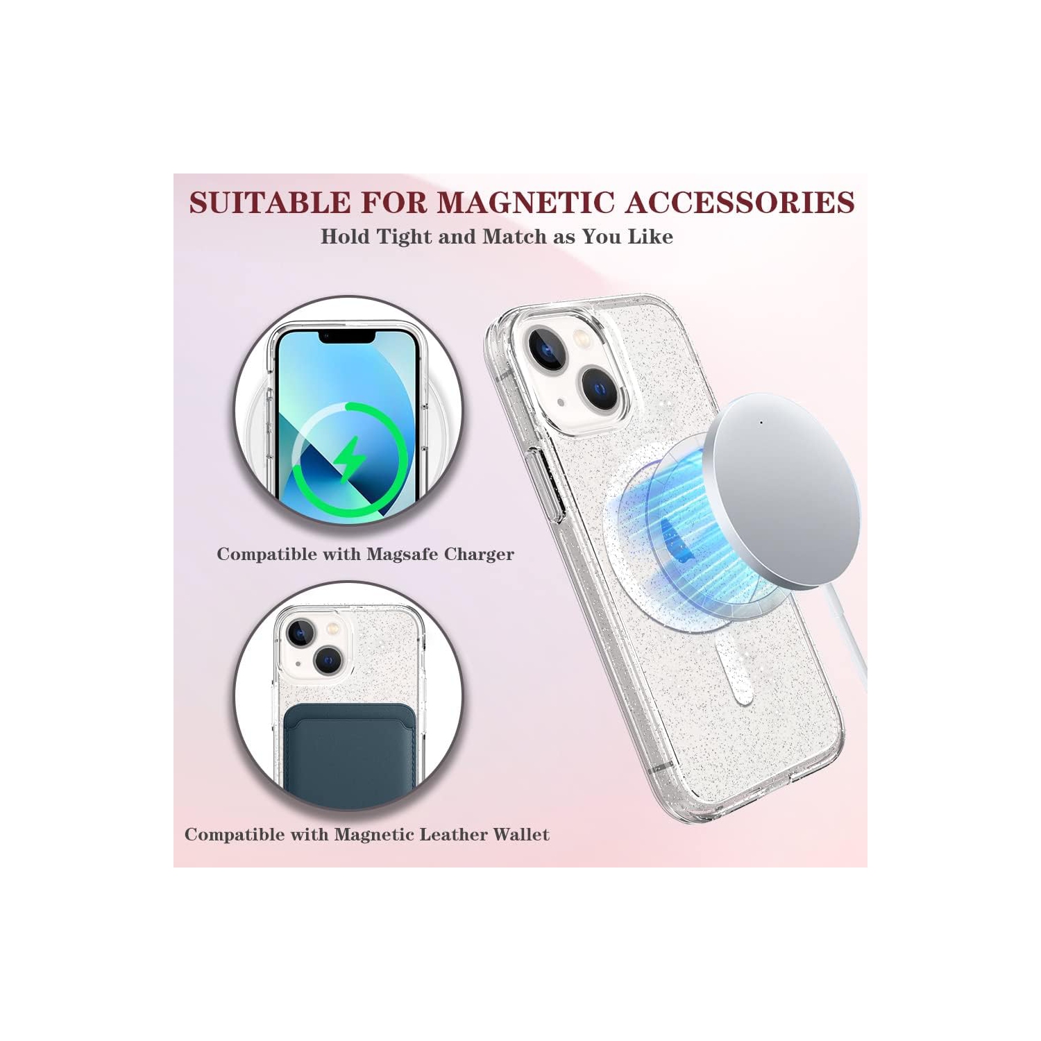 iPhone 13 Mini Case, Glitter Shining Double Layers Bumper Hard PC Back Protective Case Compatible with MagSafe