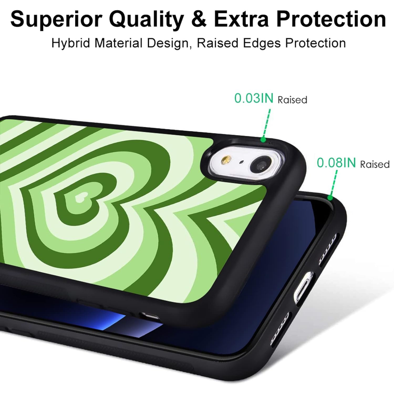 for iPhone X/XS Girls Women Cute Case Green Love Heart Print Soft TPU Hard Back Shockproof Anti-Scratch